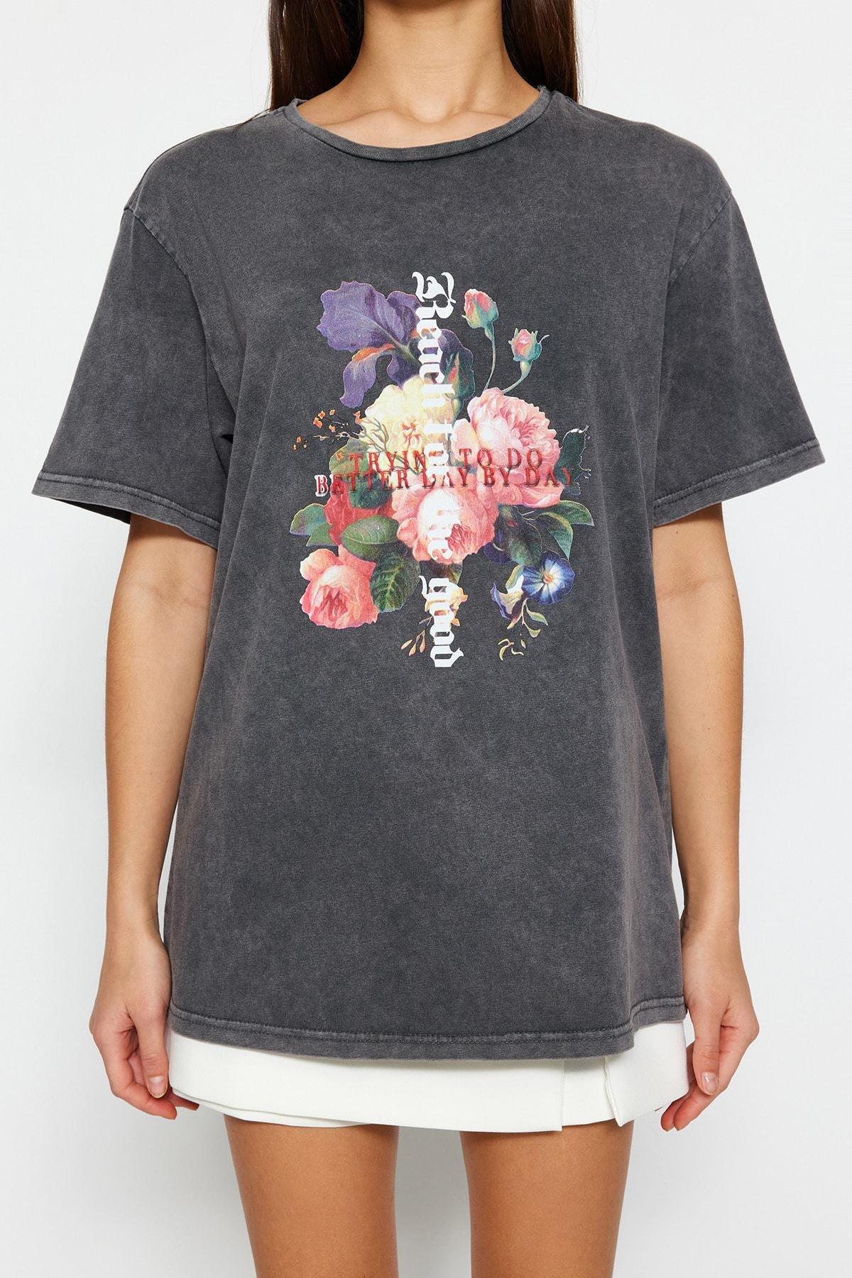Black Crew Neck Boyfriend T-Shirt, , large image number 5