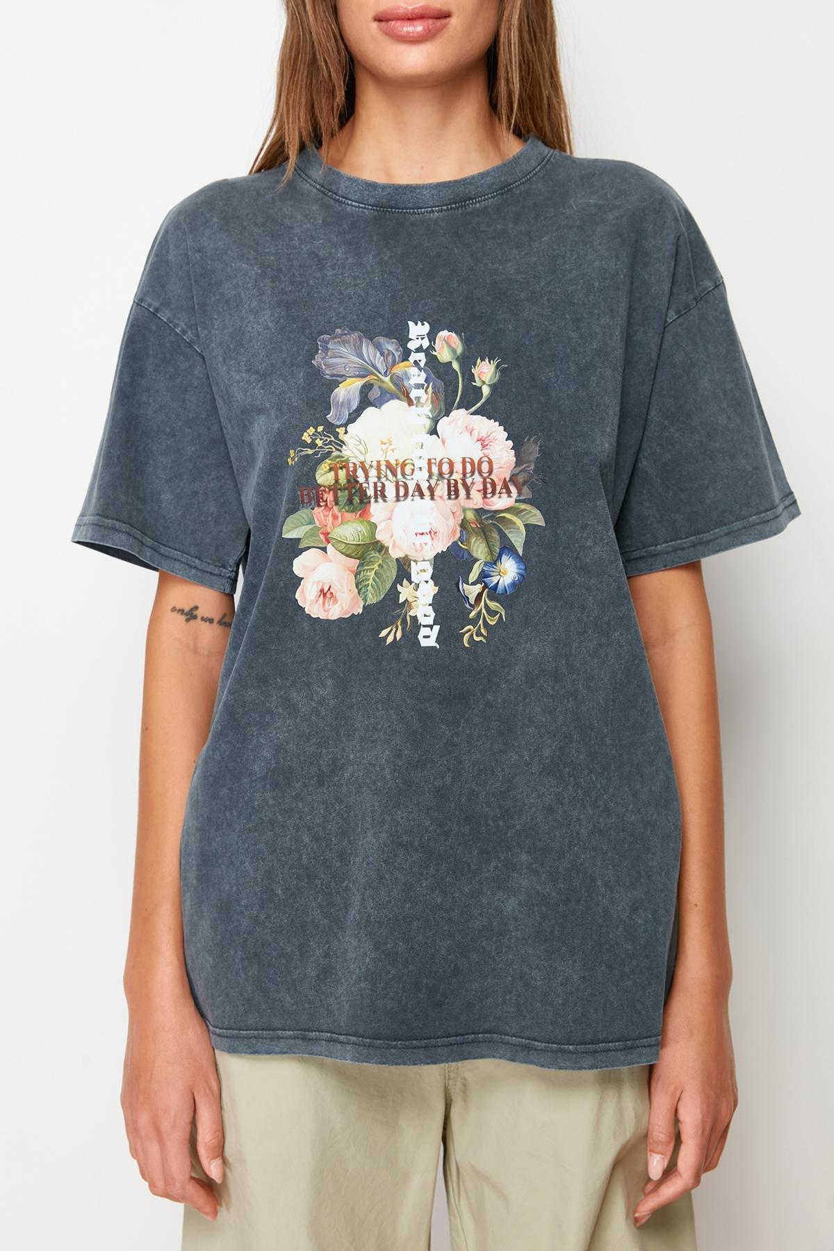Black Crew Neck Boyfriend T-Shirt, , large image number 6