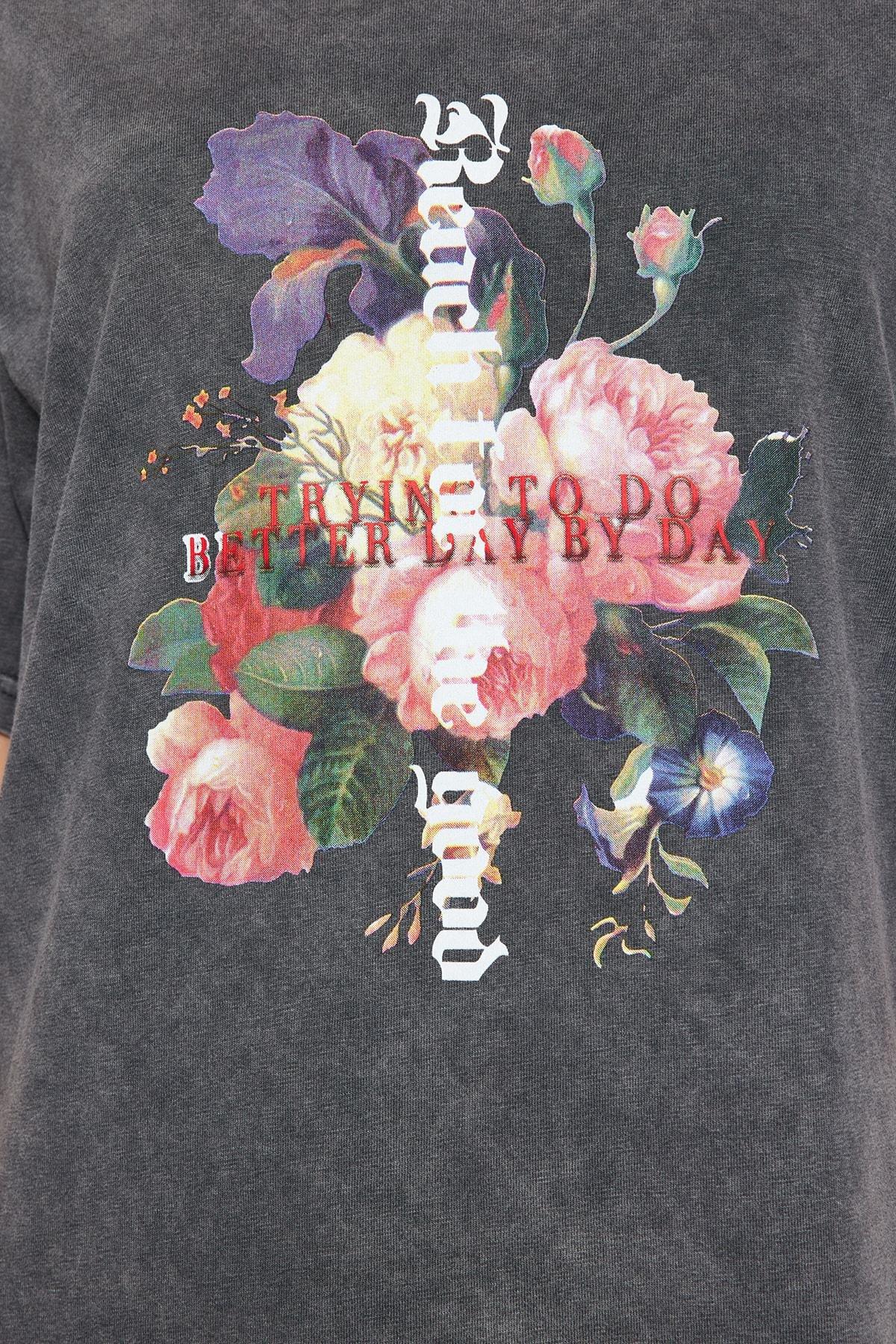 Black Crew Neck Boyfriend T-Shirt, , large image number 7