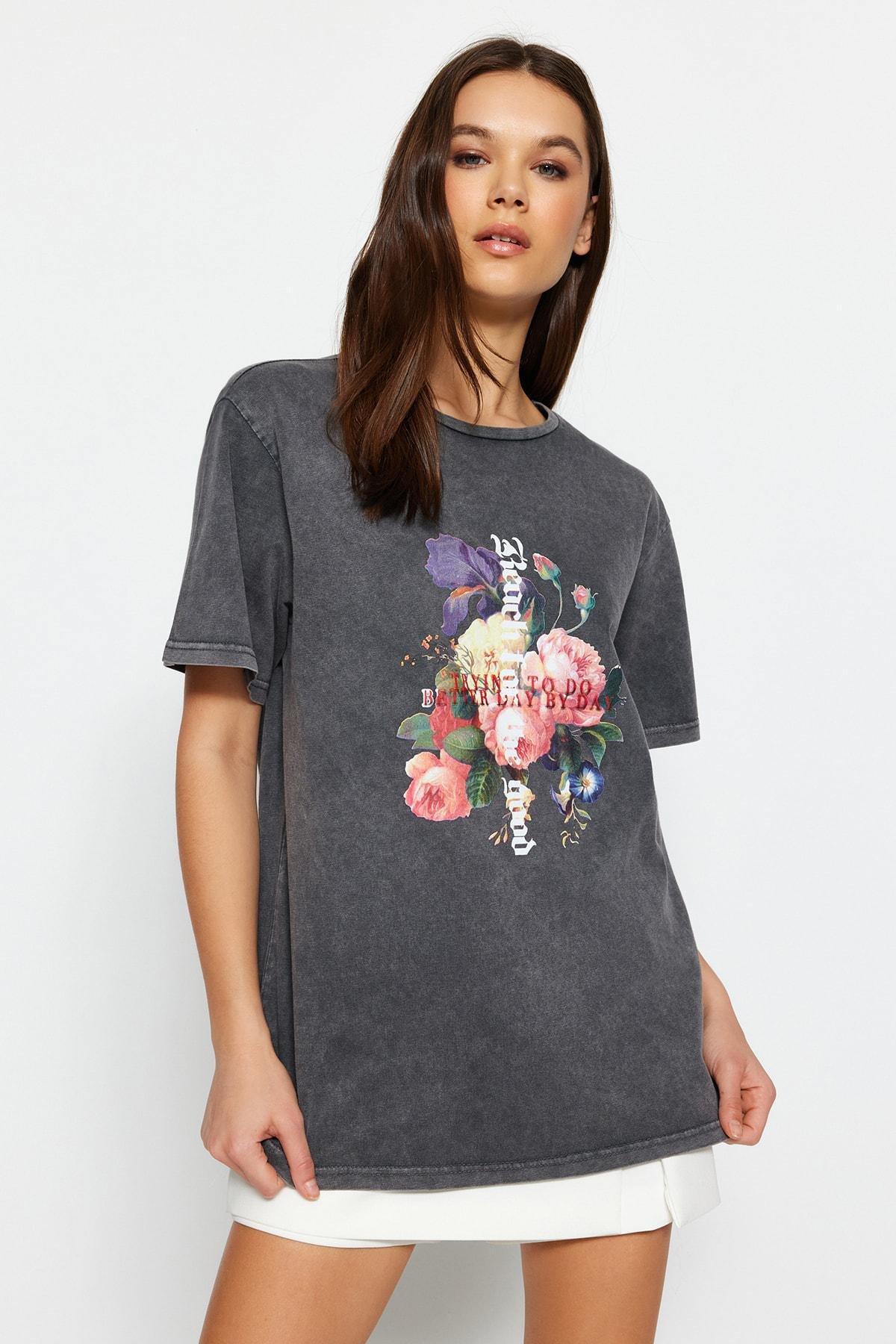 Black Crew Neck Boyfriend T-Shirt, , large image number 9