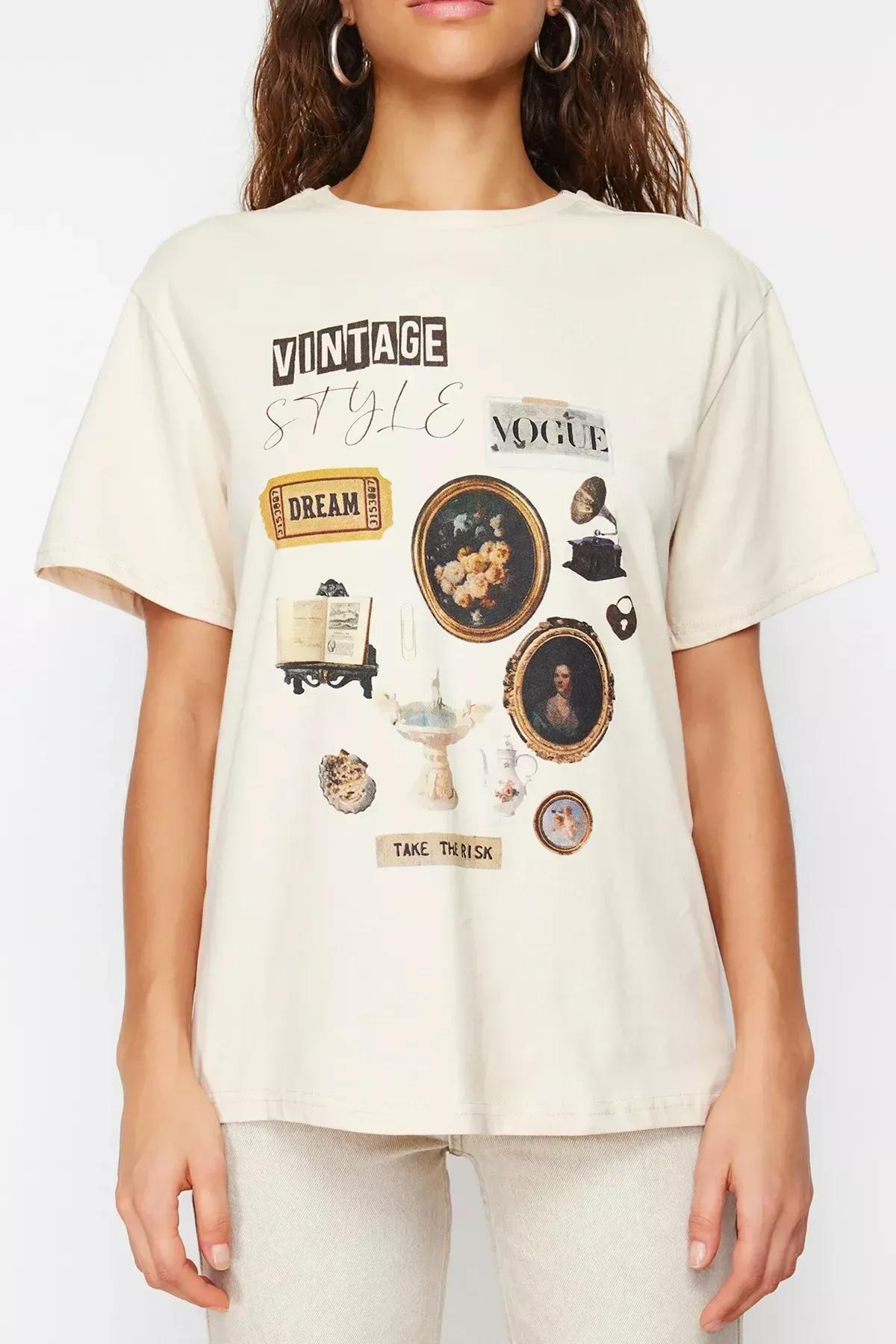 Beige Oversize Printed T-Shirt, , large image number 3