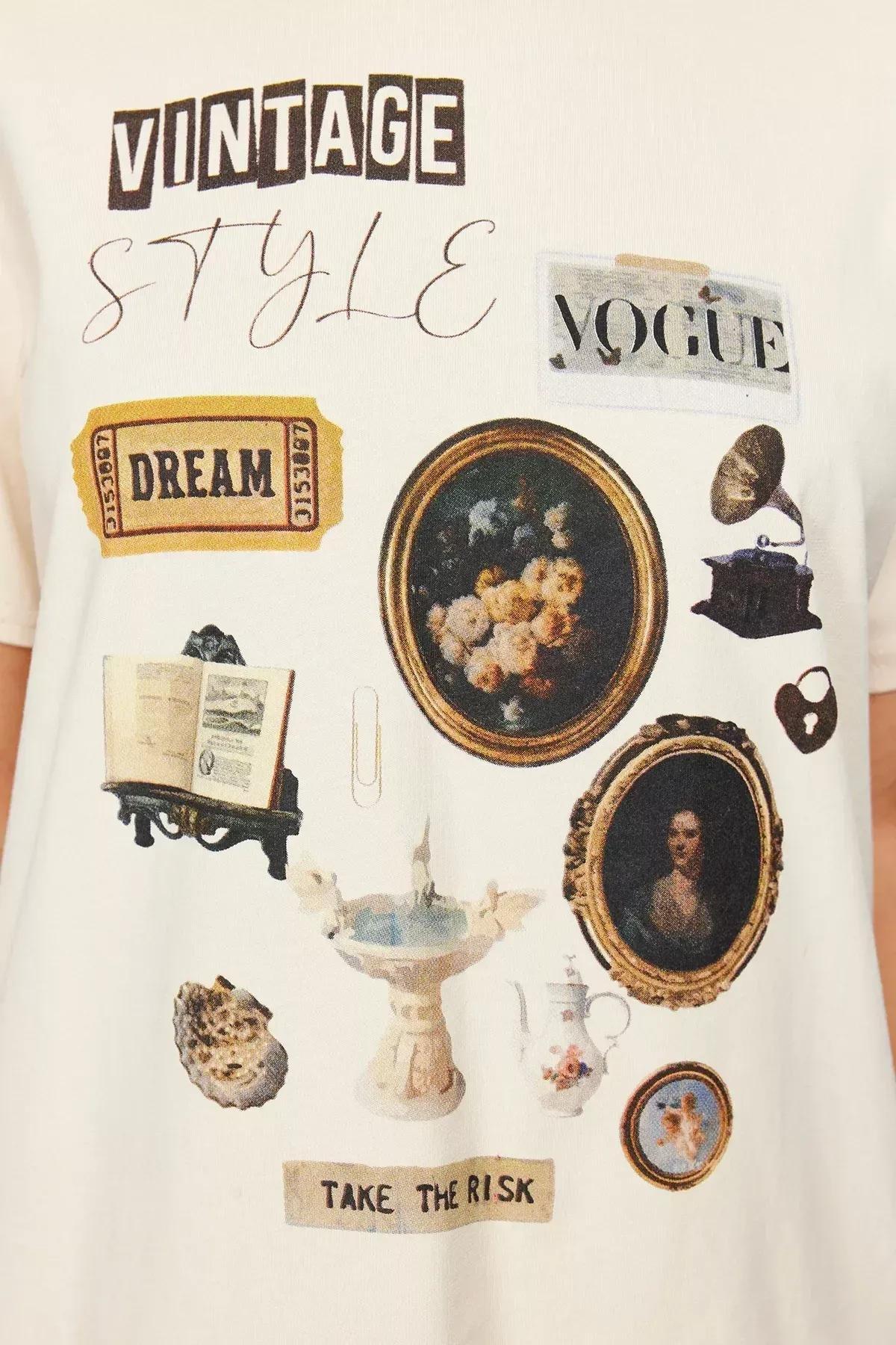 Beige Oversize Printed T-Shirt, , large image number 4