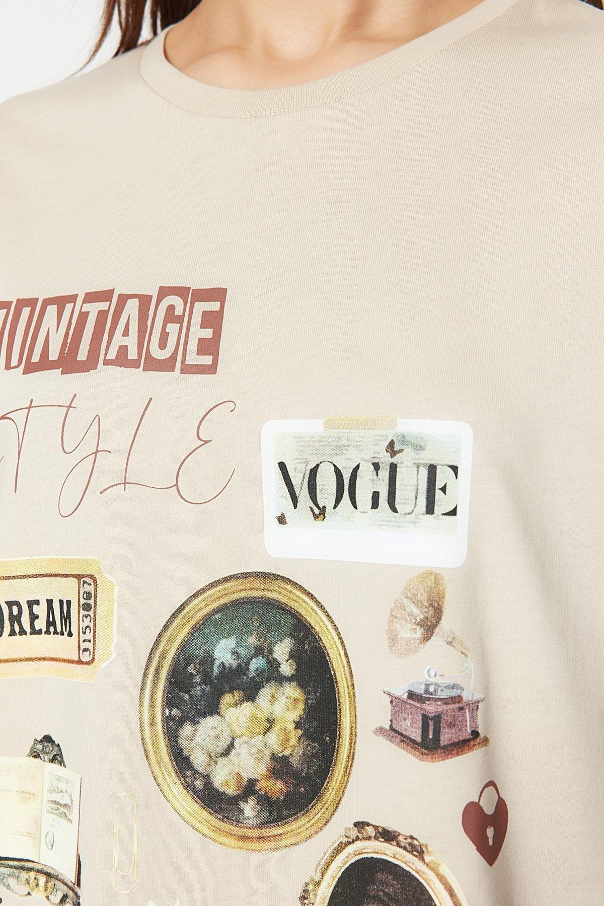 Beige Oversize Printed T-Shirt, , large image number 7