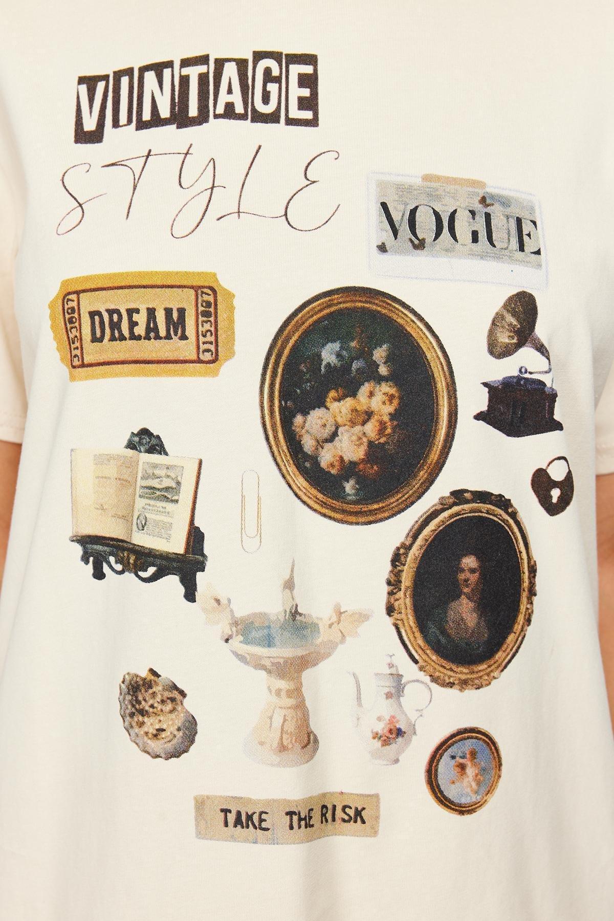 Beige Oversize Printed T-Shirt, , large image number 8