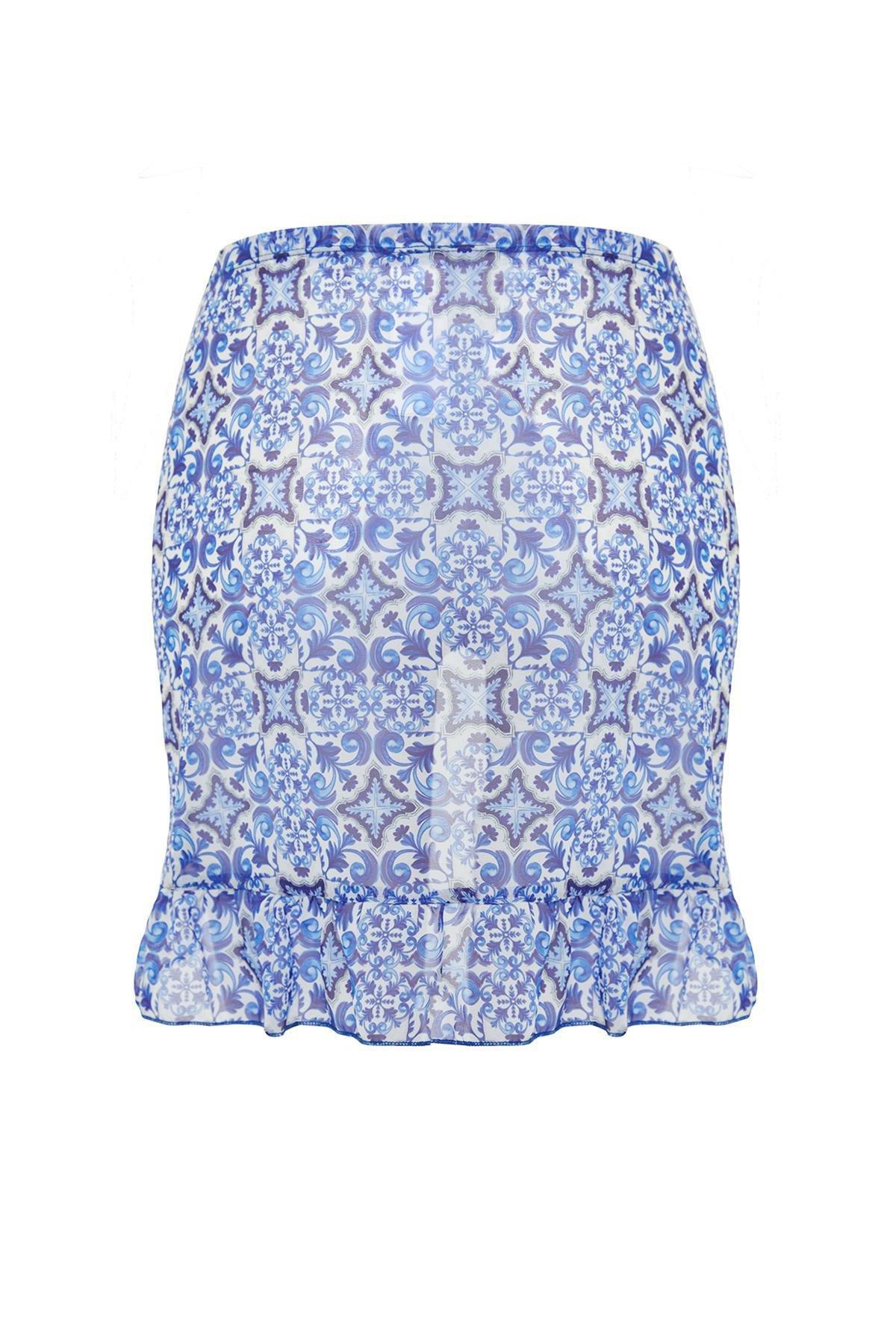 Tile Patterned Mini Knitted Chiffon Pareo TBESS23PR00008, , large image number 6