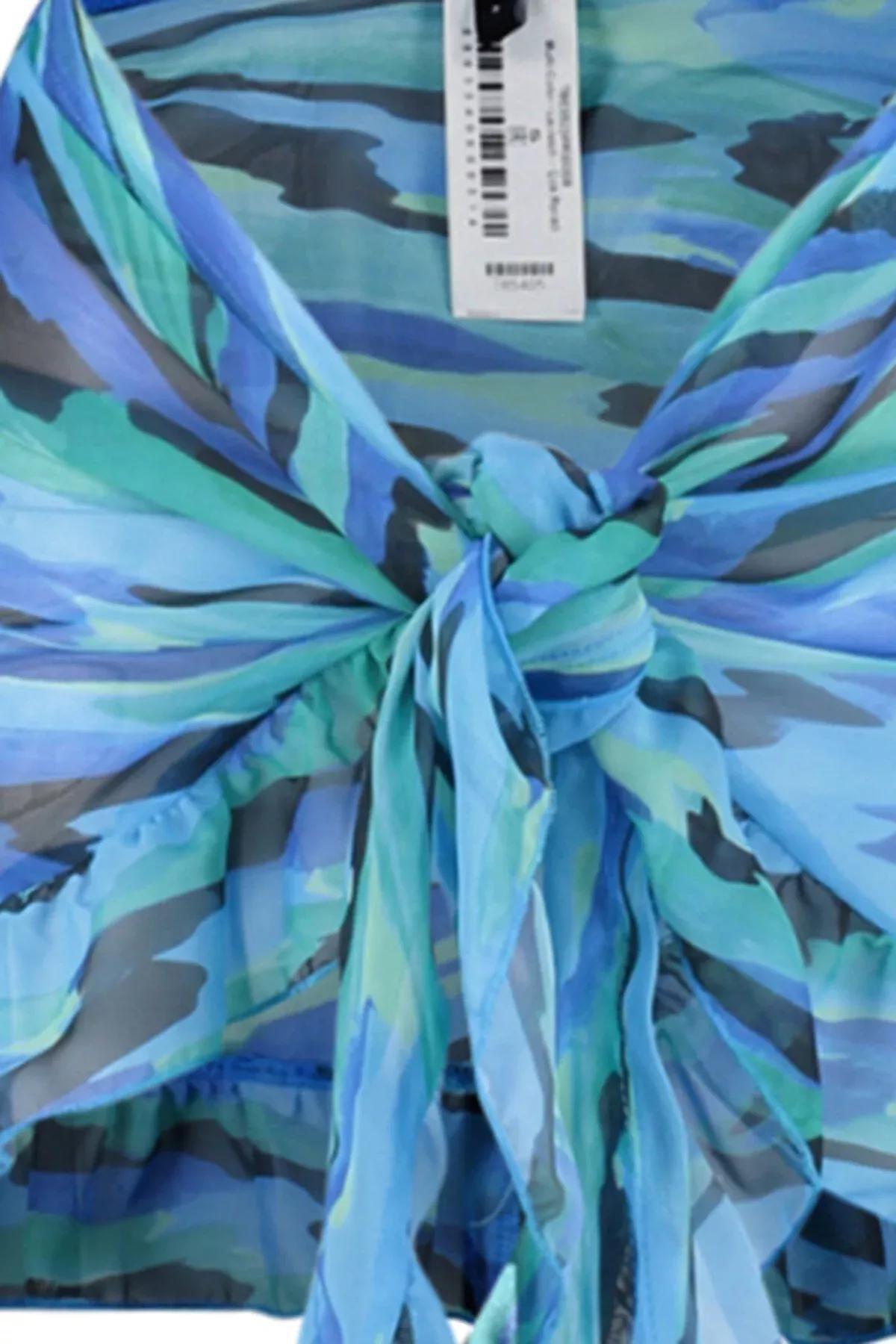 تنورة شيفون بتصميم ملفوف بنمط منقوش، أزرق, Navy Blue-Multicolor, large image number 6