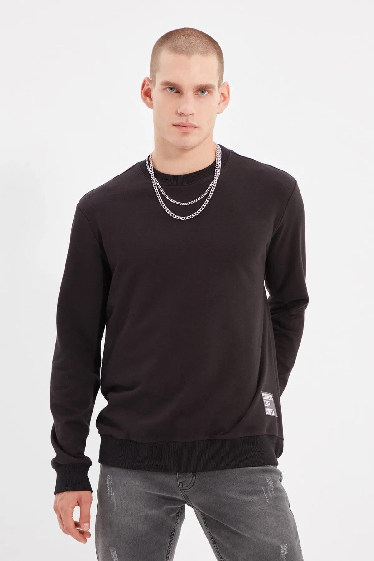 Black Crew Neck Sweatshirt, , large image number 0