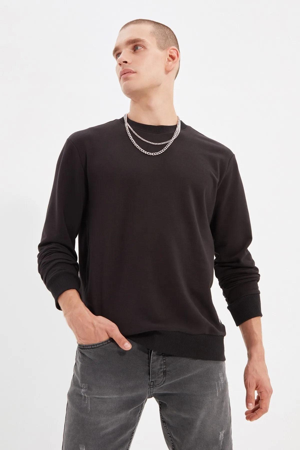 Black Crew Neck Sweatshirt, , large image number 1