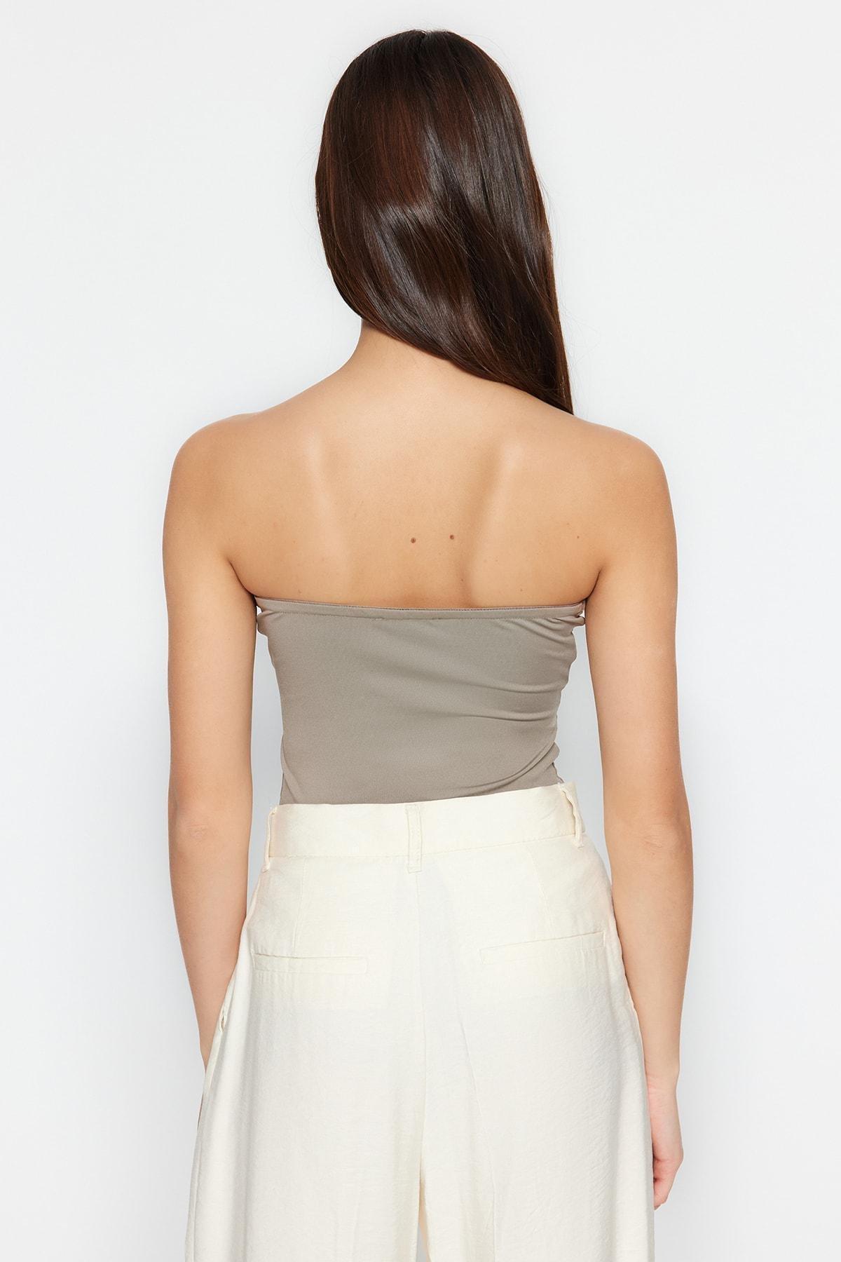 Trendyol - Brown Strapless Slim Bodysuit