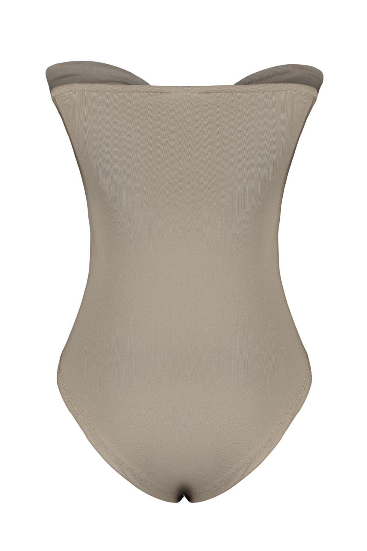 Trendyol - Brown Strapless Slim Bodysuit