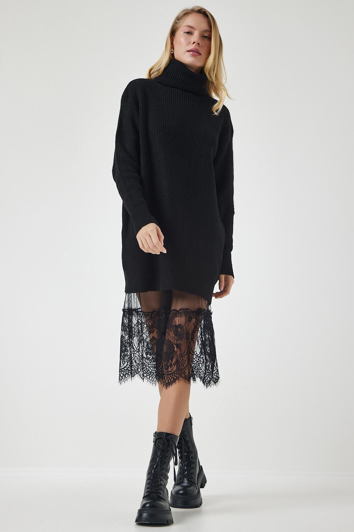 Black Lace Transparent Tulle Midi Skirt, , large image number 1