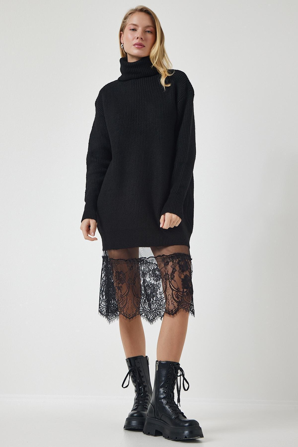 Black Lace Transparent Tulle Midi Skirt, , large image number 2