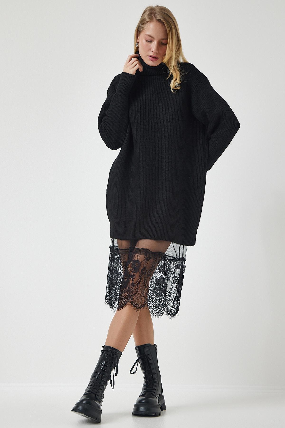 Black Lace Transparent Tulle Midi Skirt, , large image number 3