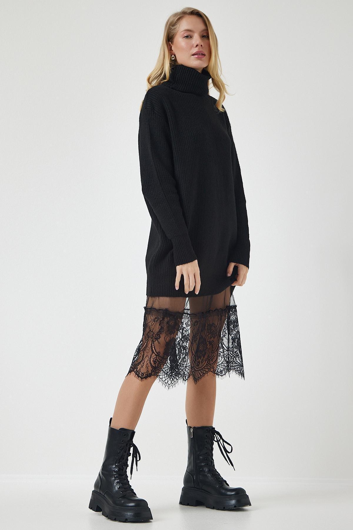 Black Lace Transparent Tulle Midi Skirt, , large image number 4