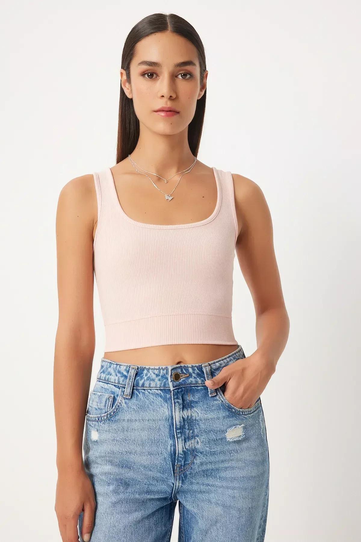 Beige Square Collar Crop Top, , large image number 1