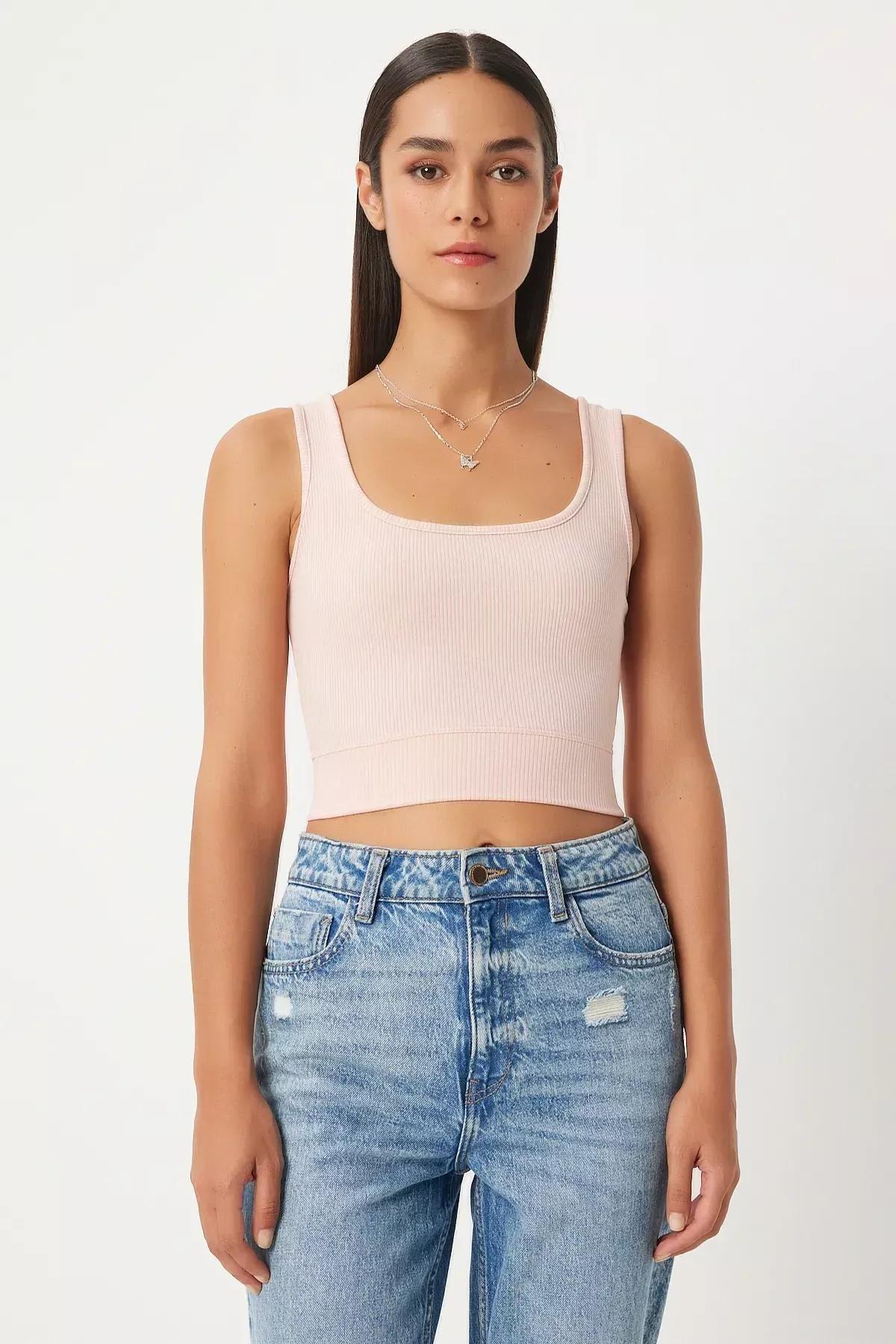 Beige Square Collar Crop Top, , large image number 2