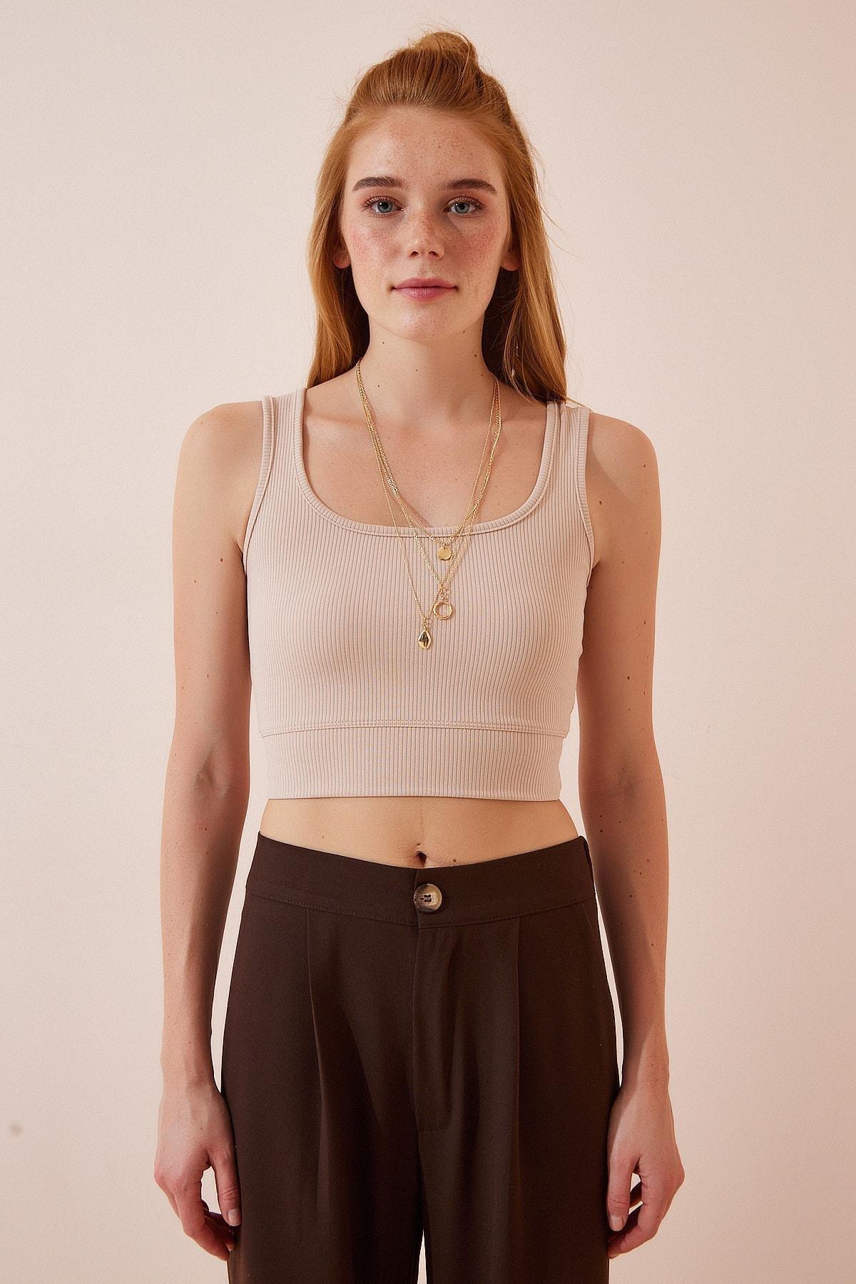 Beige Square Collar Crop Top, , large image number 3