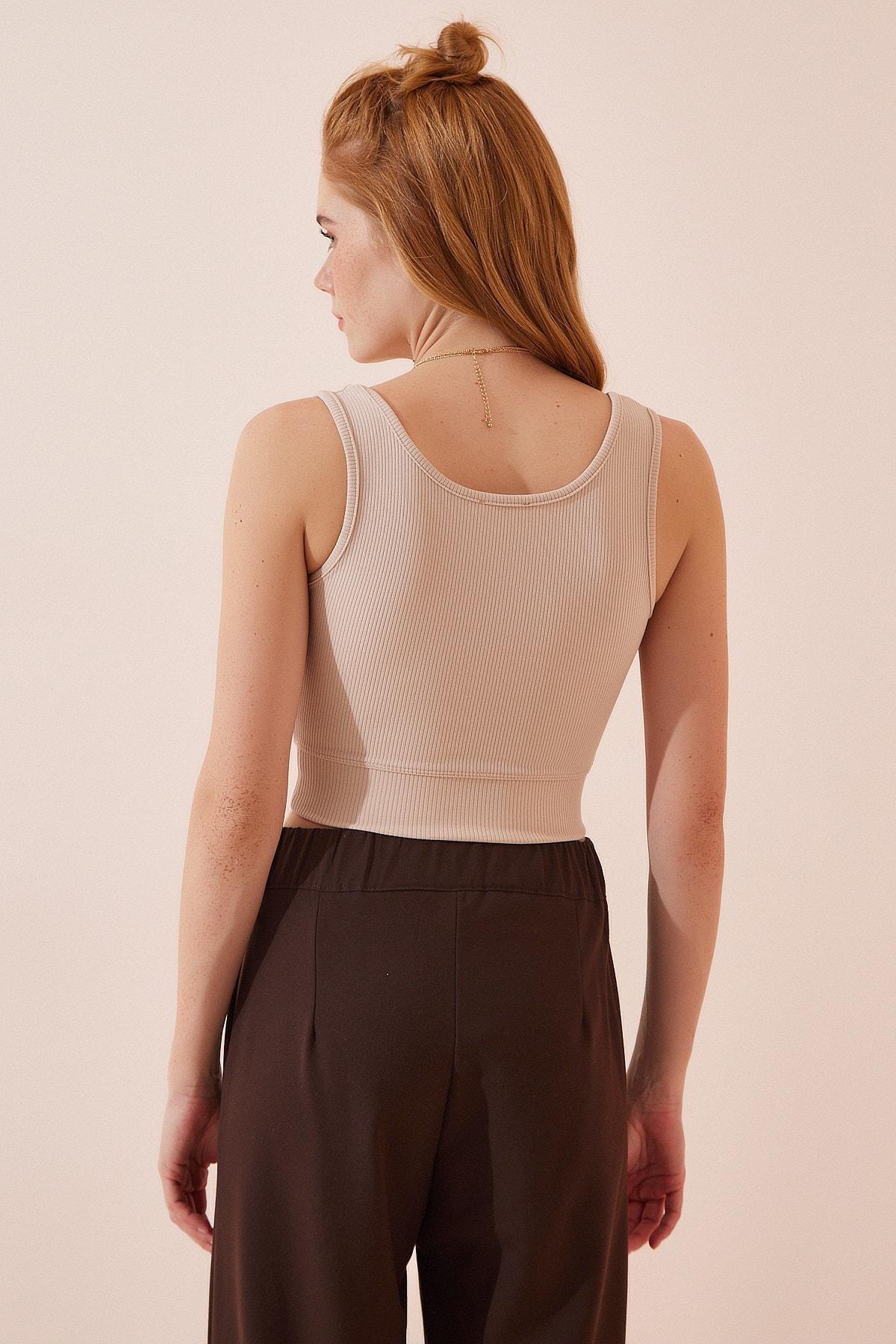 Beige Square Collar Crop Top, , large image number 4