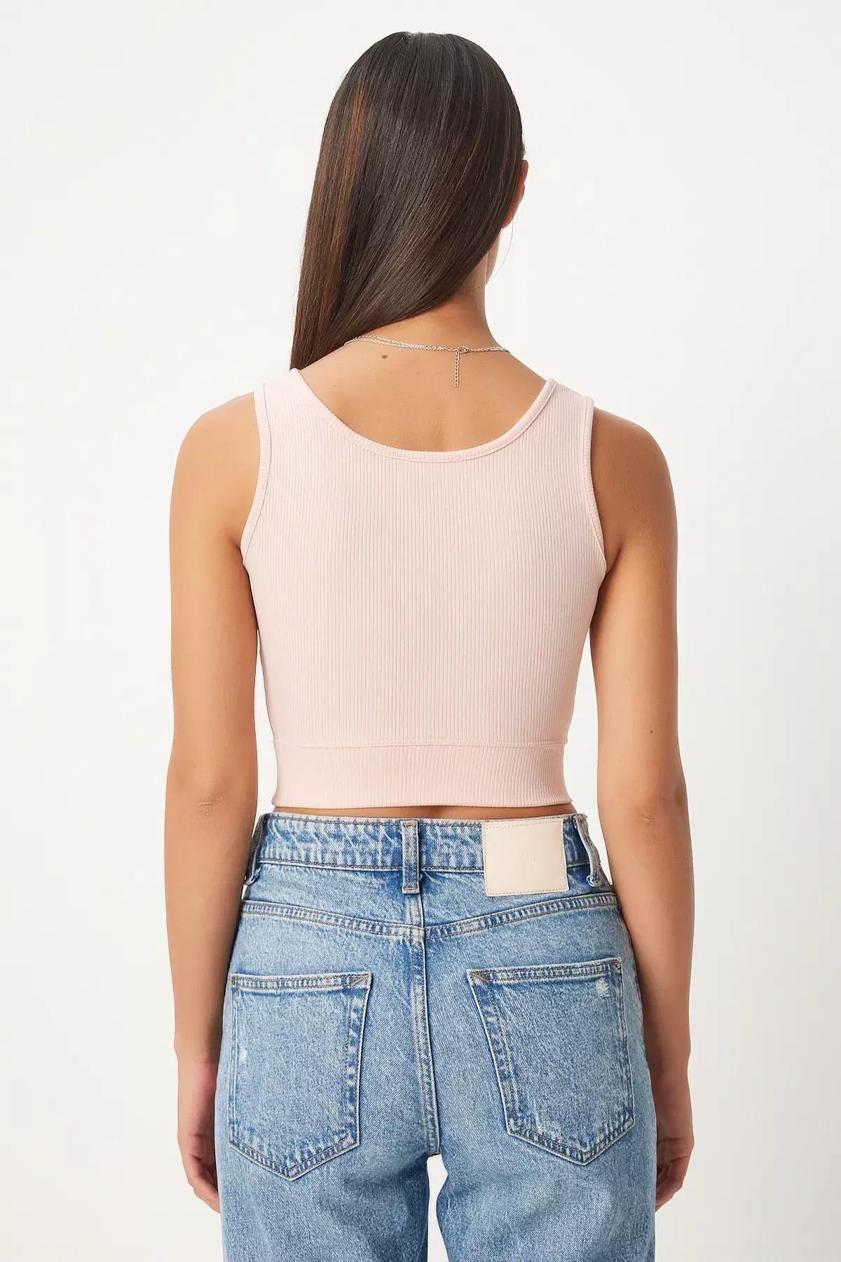 Beige Square Collar Crop Top, , large image number 4