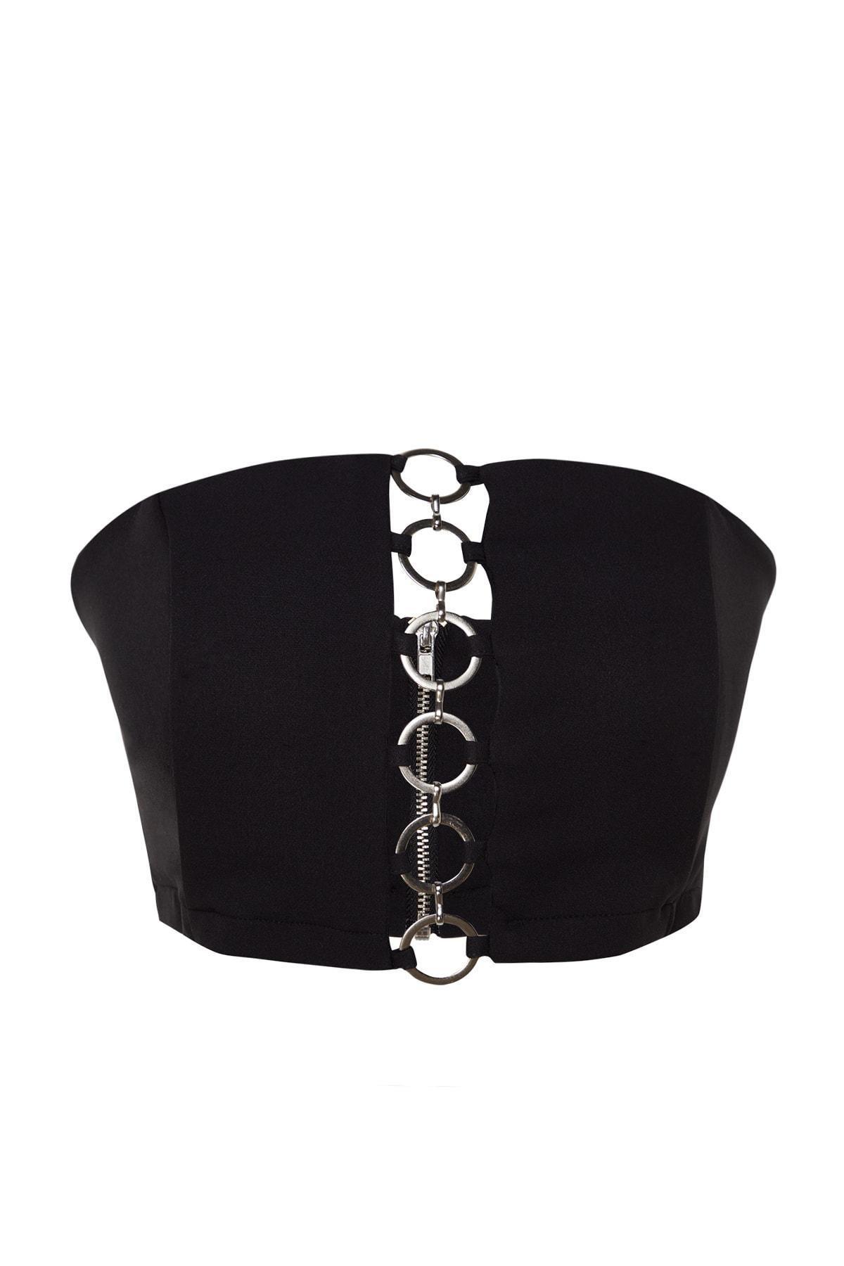 Black Strapless Fitted Crop Top, , large image number 5