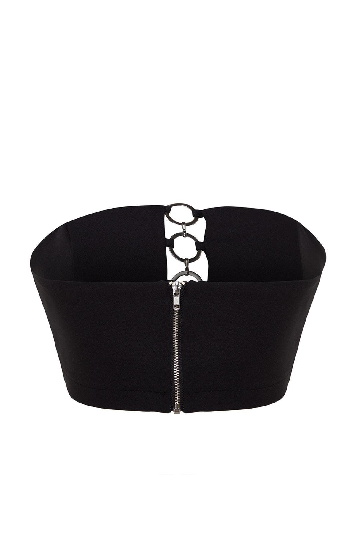 Black Strapless Fitted Crop Top, , large image number 7