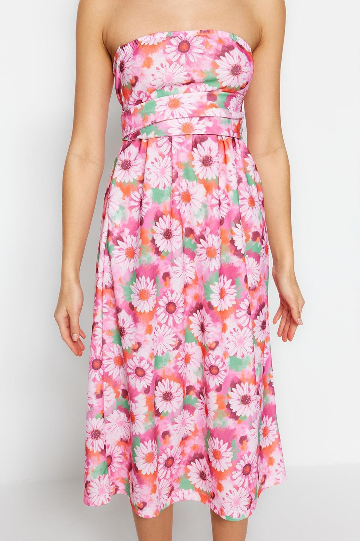 Pink Strapless Floral Skater Dress, , large image number 2