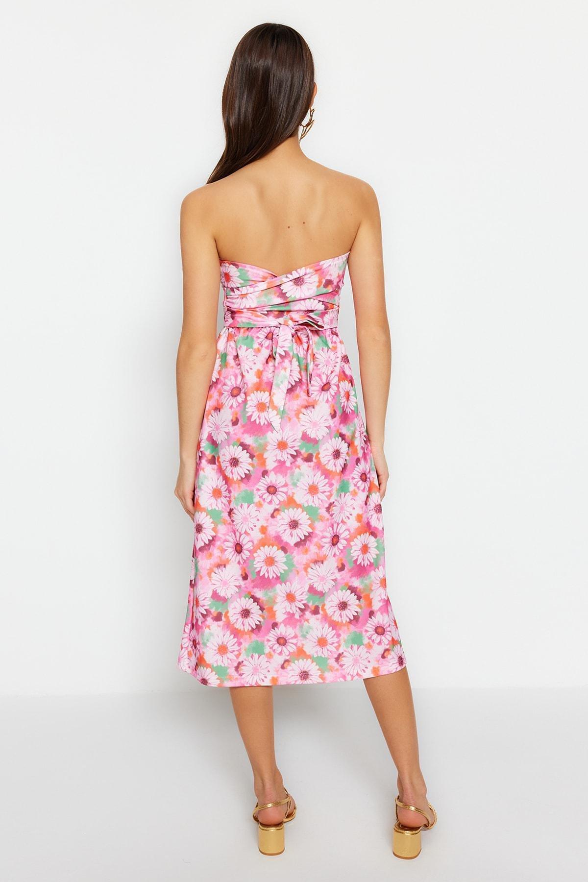 Pink Strapless Floral Skater Dress, , large image number 3