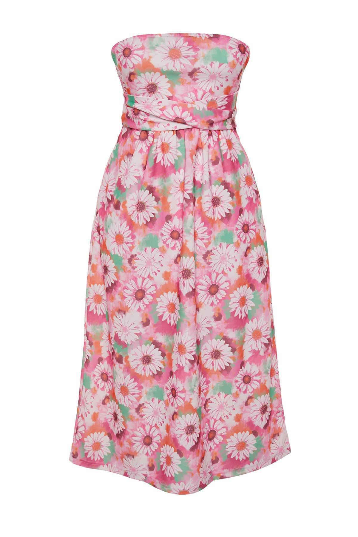Pink Strapless Floral Skater Dress, , large image number 4