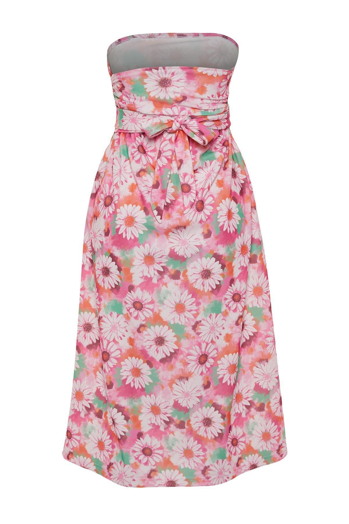 Pink Strapless Floral Skater Dress, , large image number 6