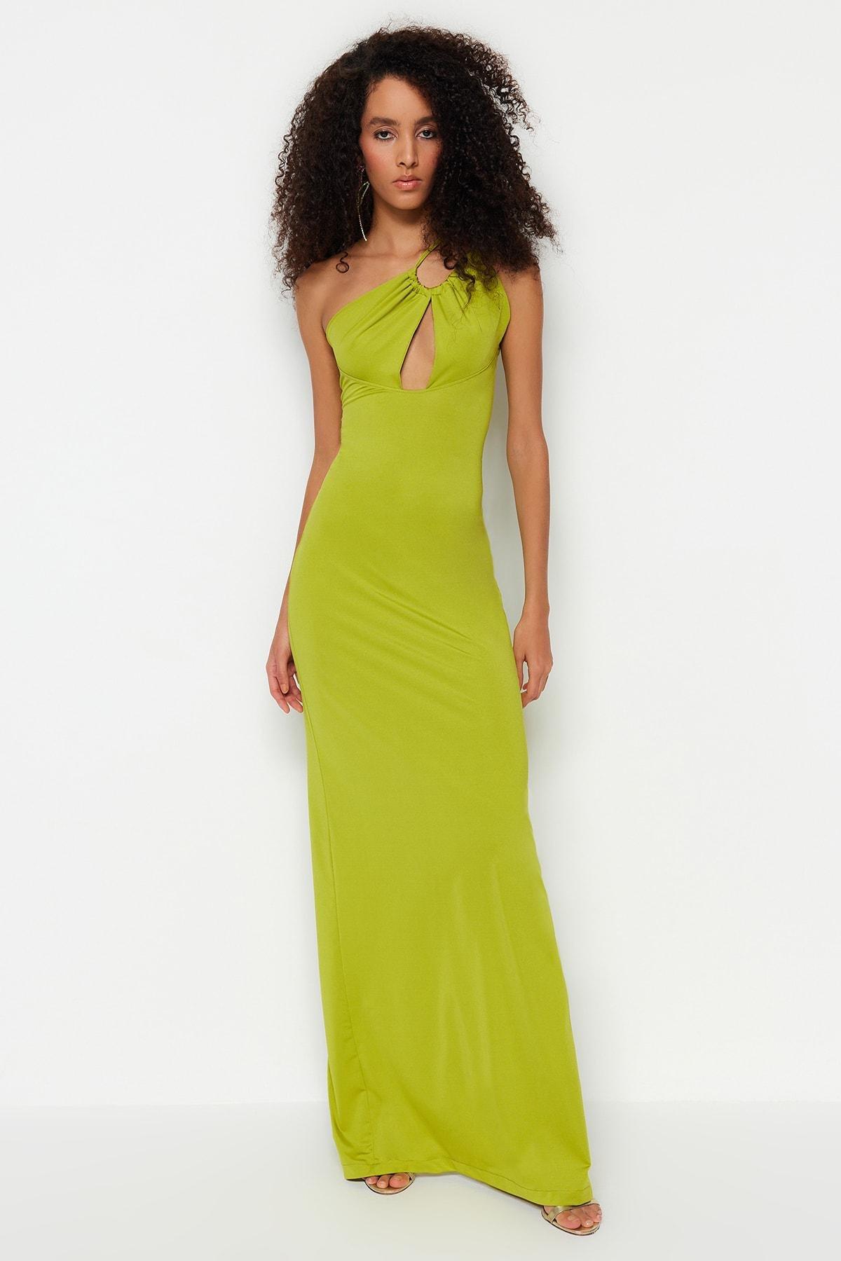 Green Asymmetrical Collar Occasionwear Dress, , large image number 0