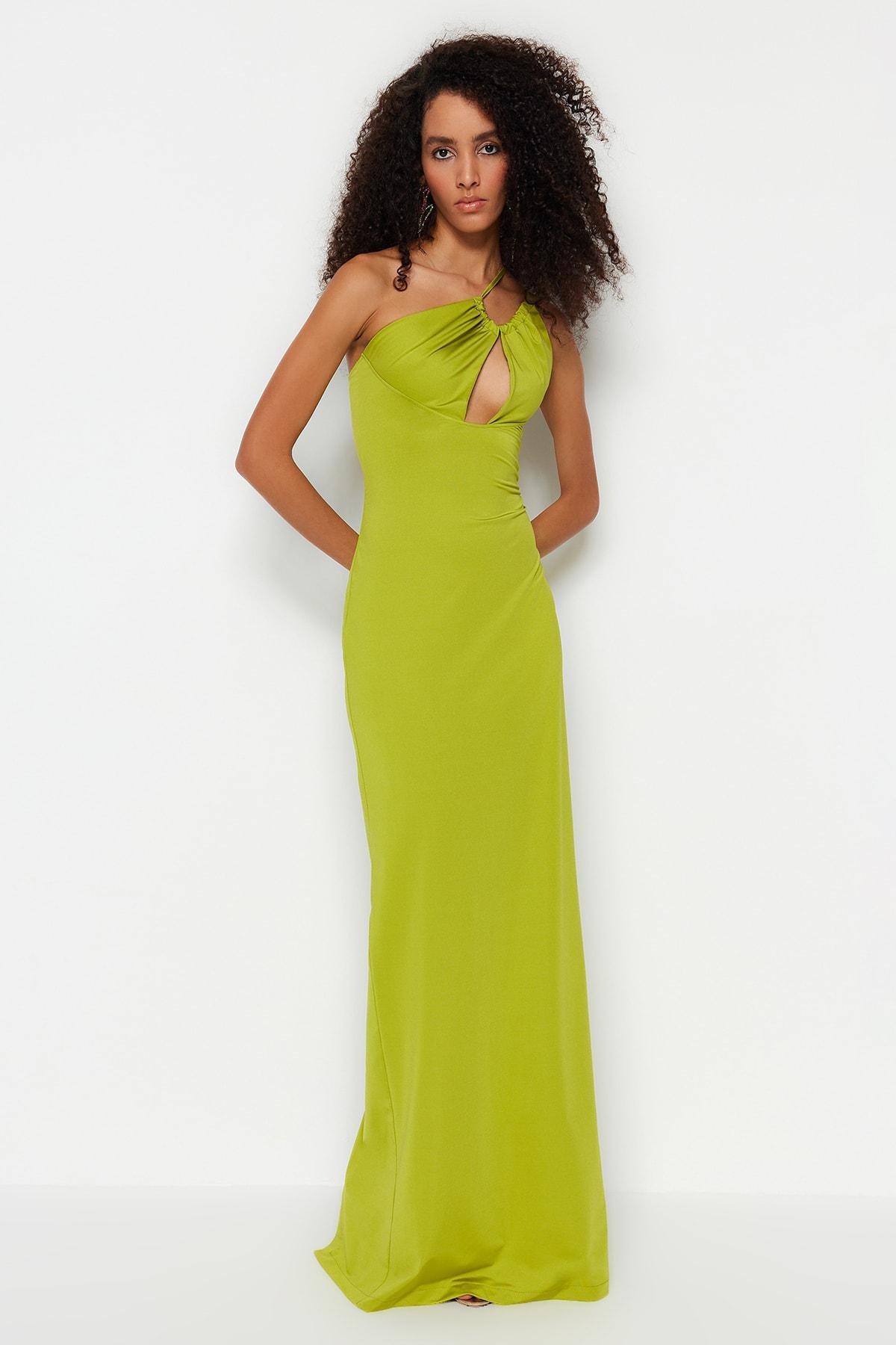 Green Asymmetrical Collar Occasionwear Dress, , large image number 2
