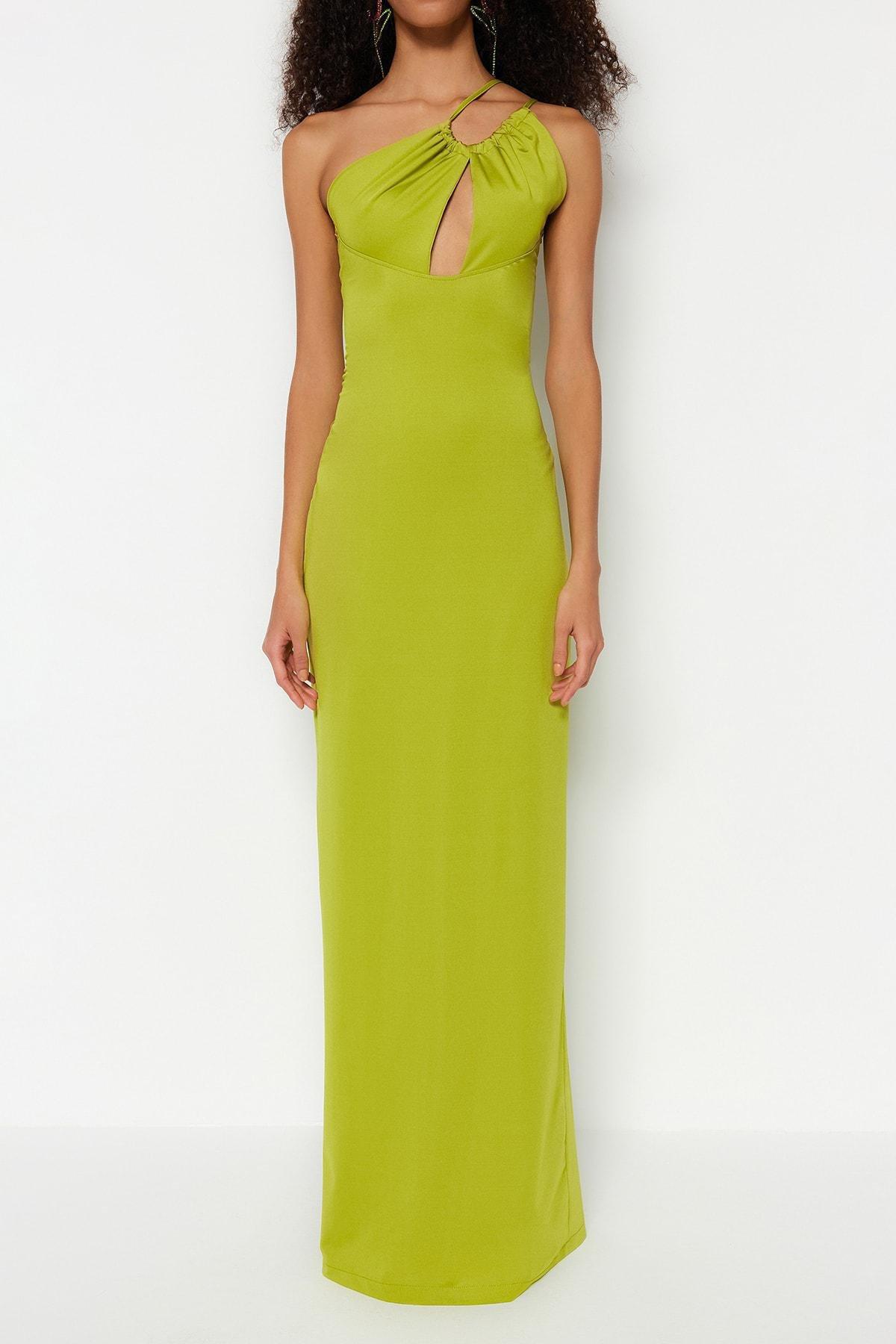 Green Asymmetrical Collar Occasionwear Dress, , large image number 3