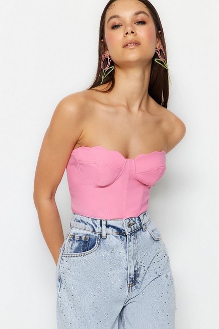 Trendyol - Pink Strapless Fitted Crop Top