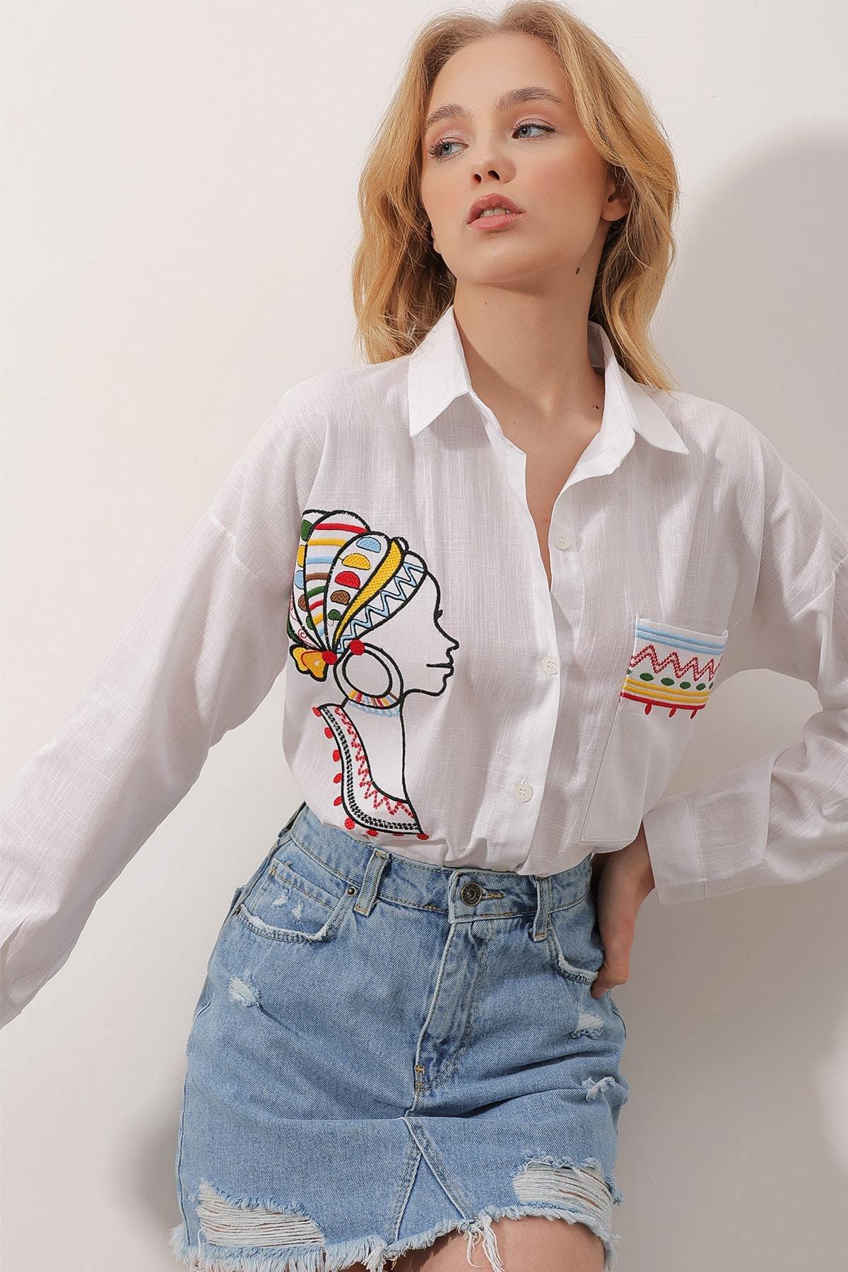 White Ethnic Pattern Long Sleeve Shirt, , large image number 3