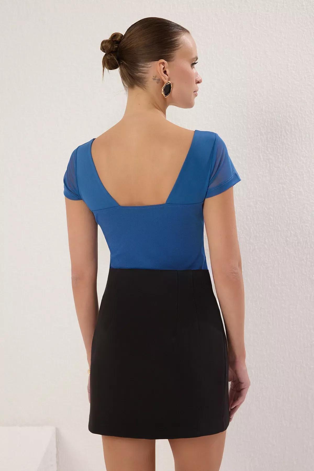 Blue Fitted Detail Bodysuit, , large image number 3