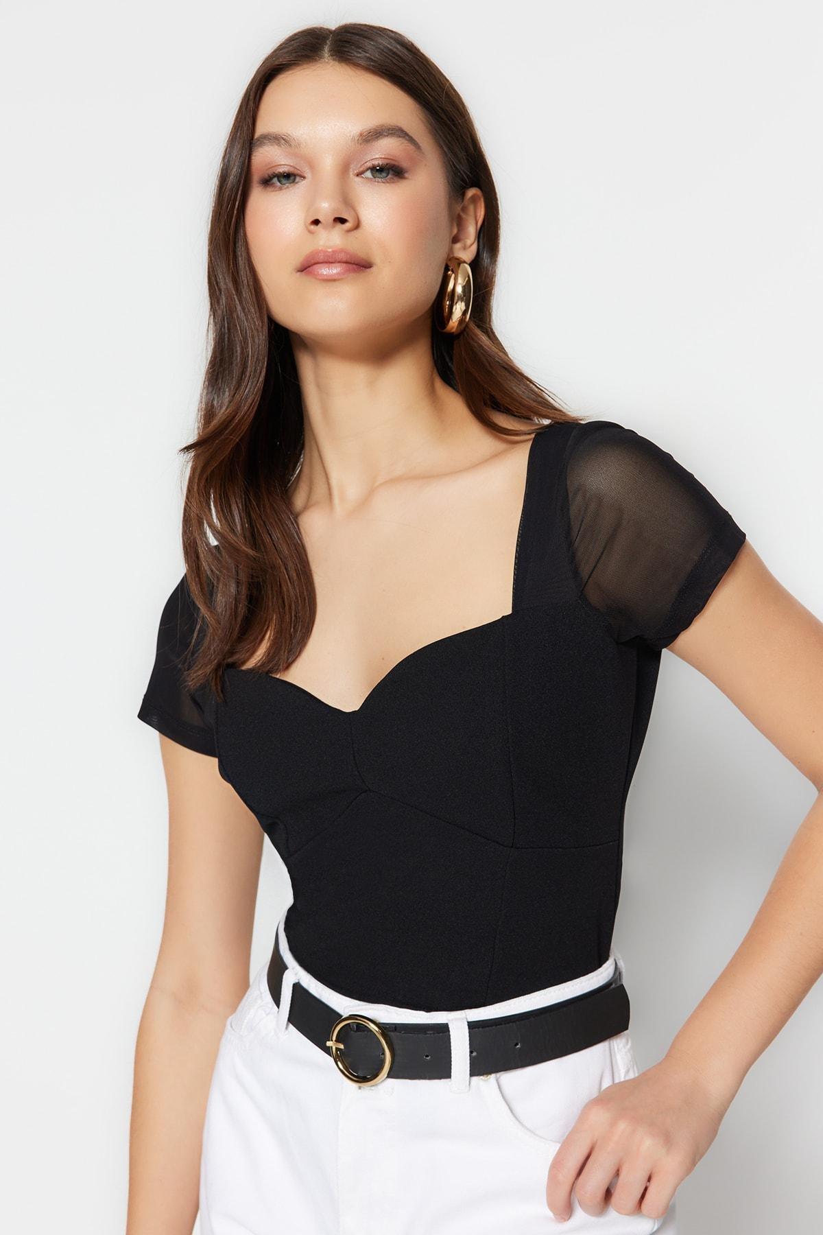 Black Sweetheart Neckline Bodysuit, , large image number 0