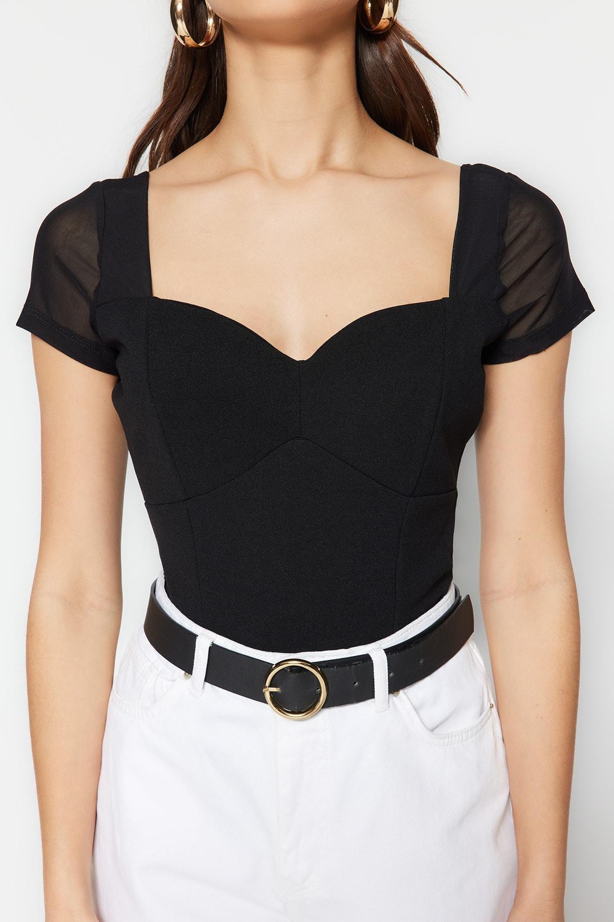 Black Sweetheart Neckline Bodysuit, , large image number 3