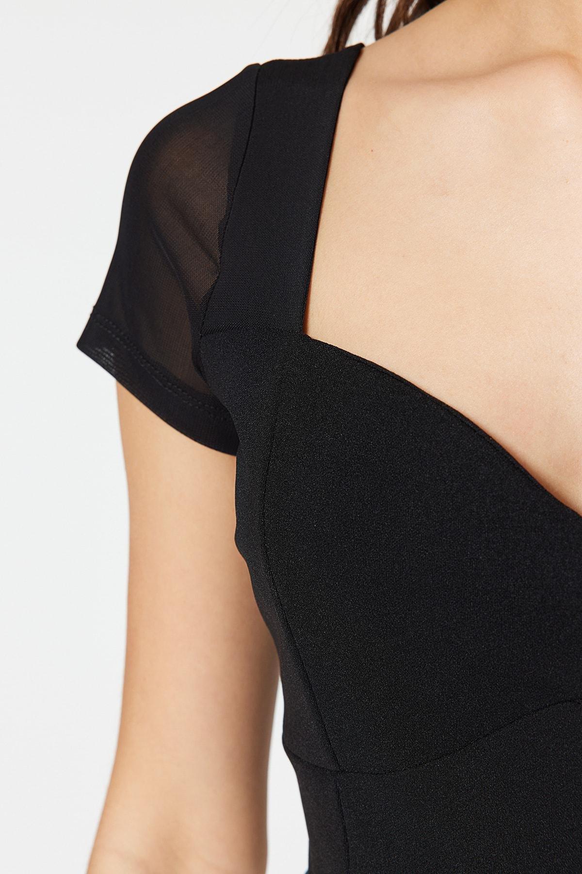 Black Sweetheart Neckline Bodysuit, , large image number 4