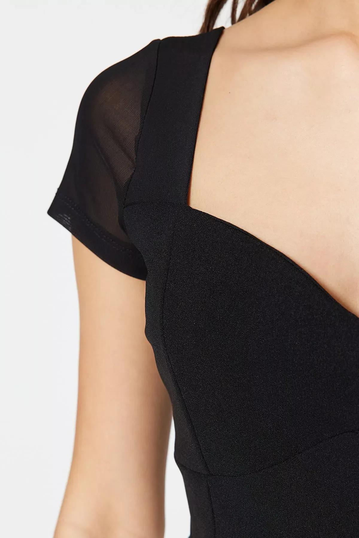 Black Sweetheart Neckline Bodysuit, , large image number 4
