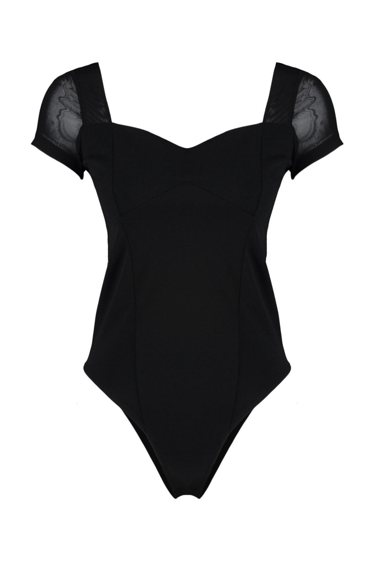 Trendyol - Black Sweetheart Neckline Slim Bodysuit