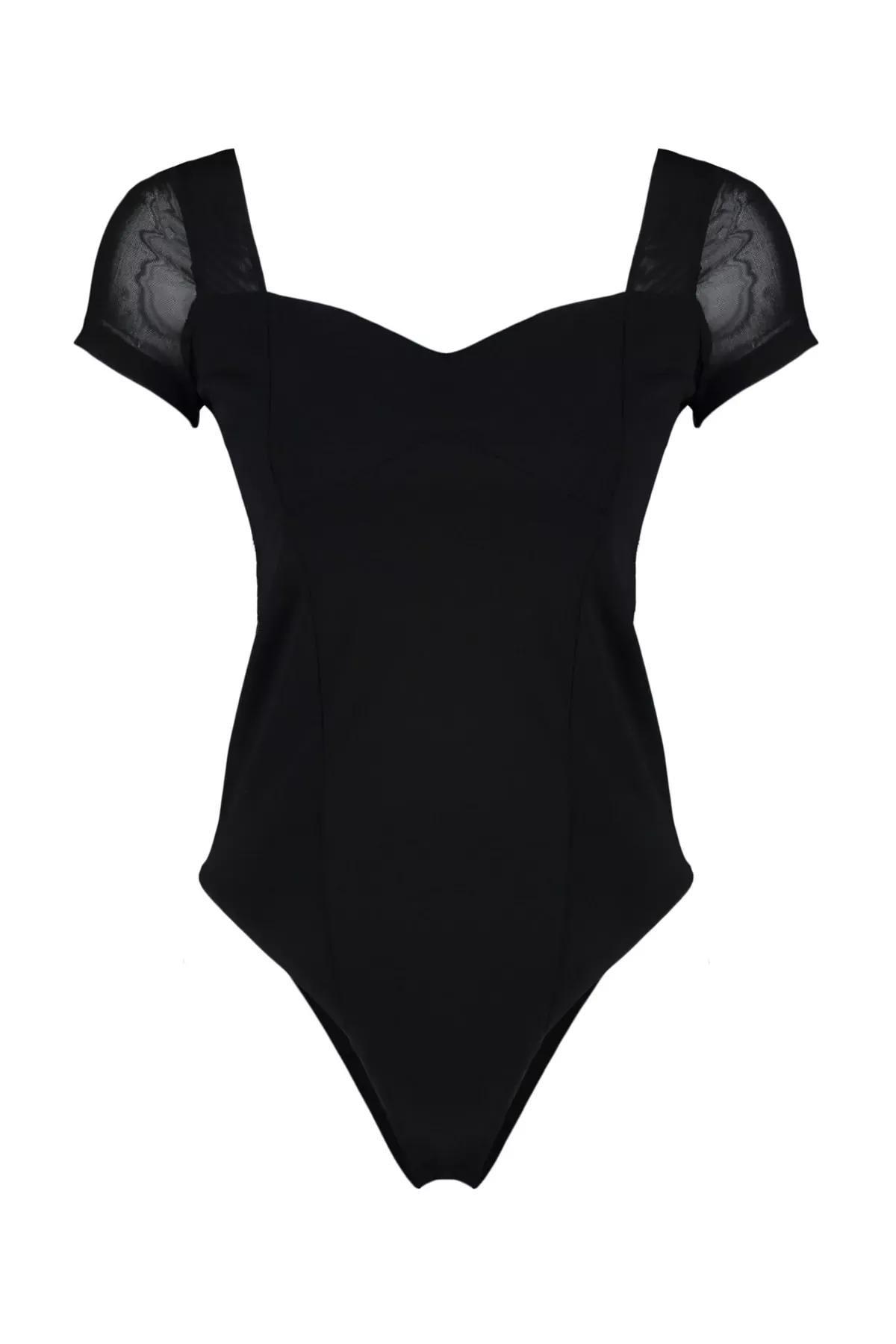 Black Sweetheart Neckline Bodysuit, , large image number 5