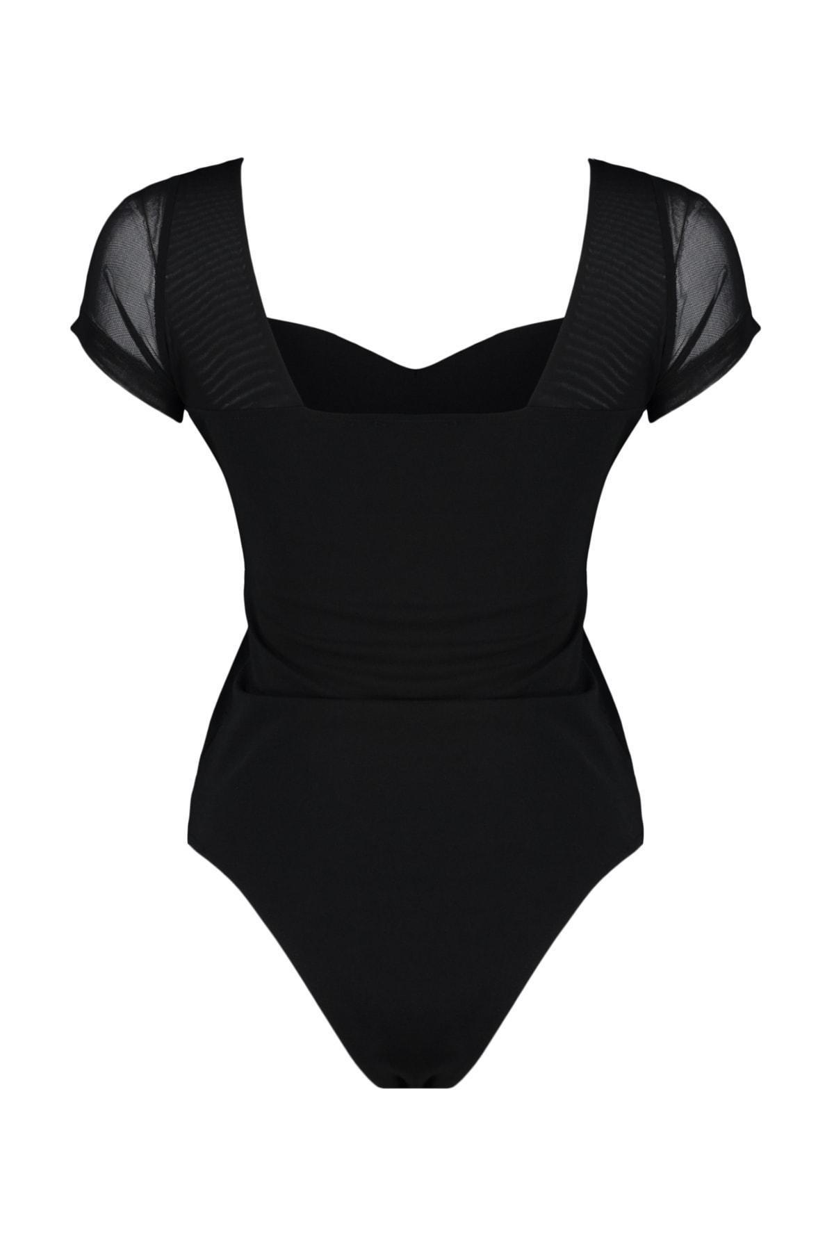 Trendyol - Black Sweetheart Neckline Slim Bodysuit