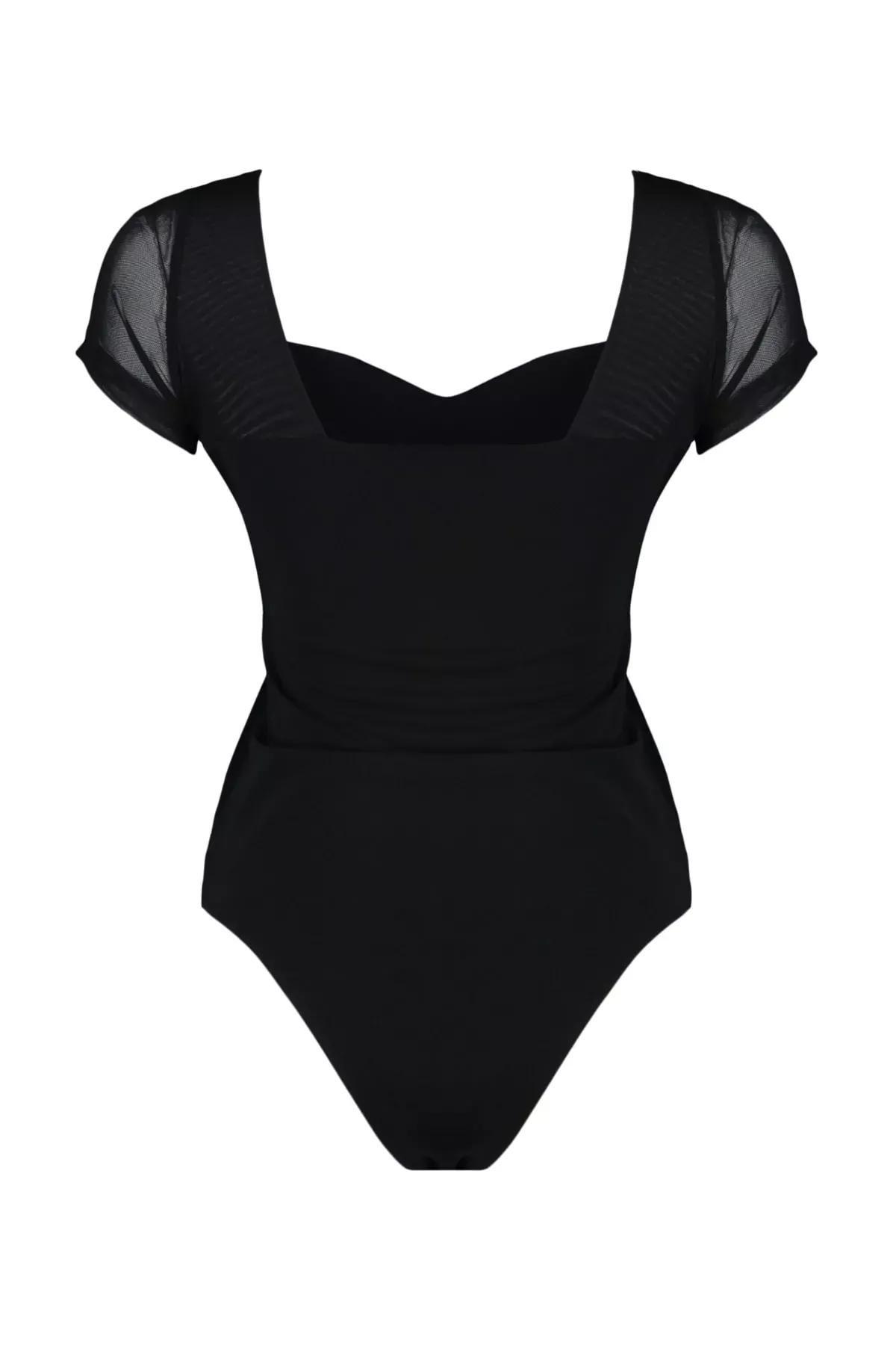 Black Sweetheart Neckline Bodysuit, , large image number 7
