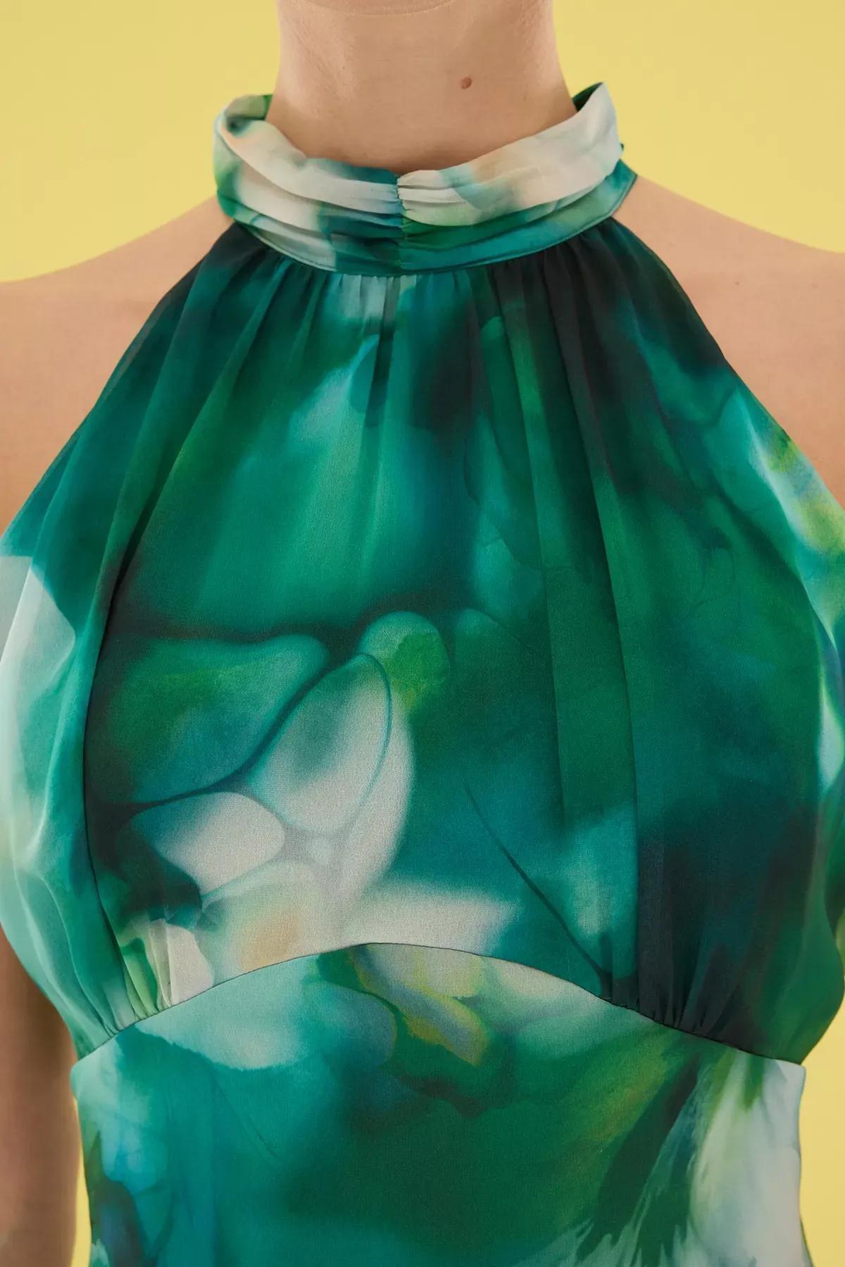 Green Floral A-Line Ruffle Mini Dress, , large image number 2