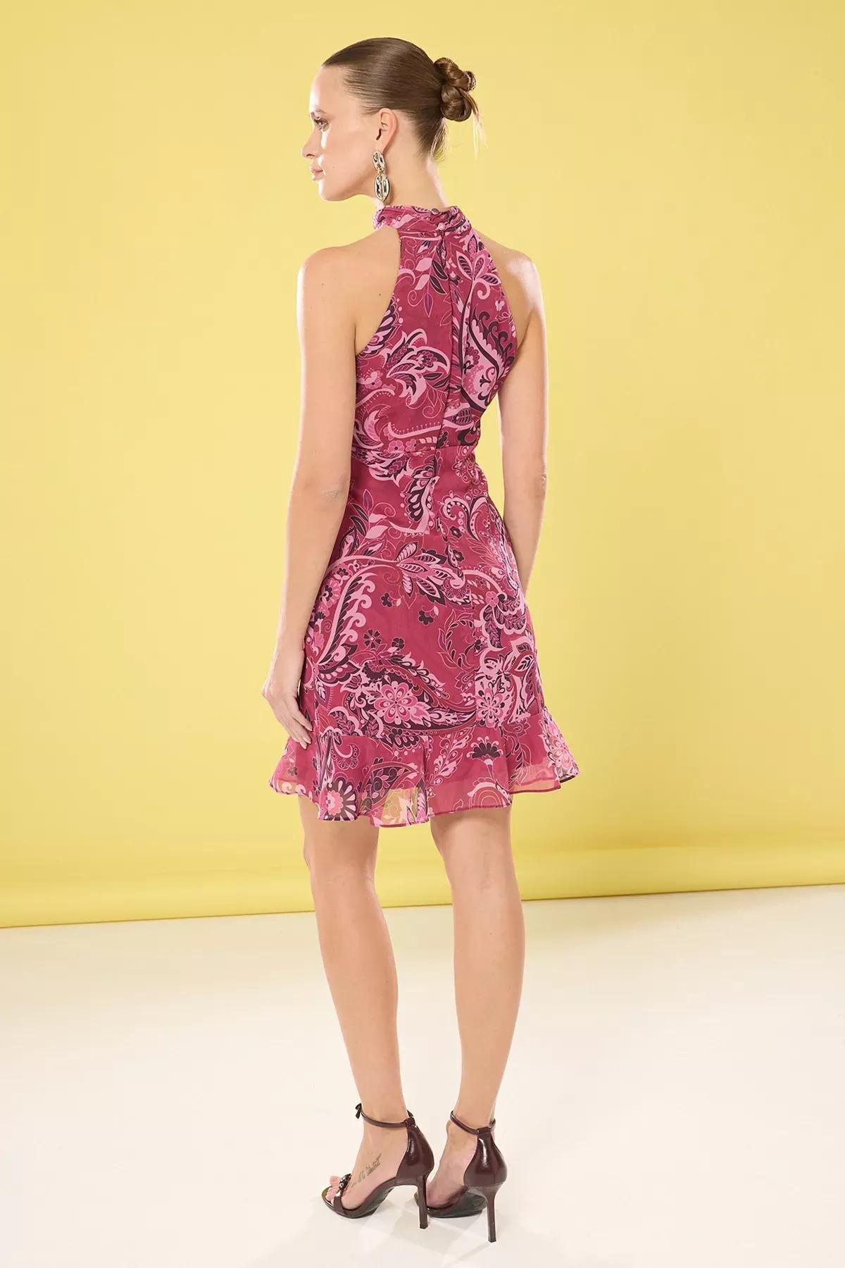Purple Floral Ruffle Mini Dress, , large image number 3