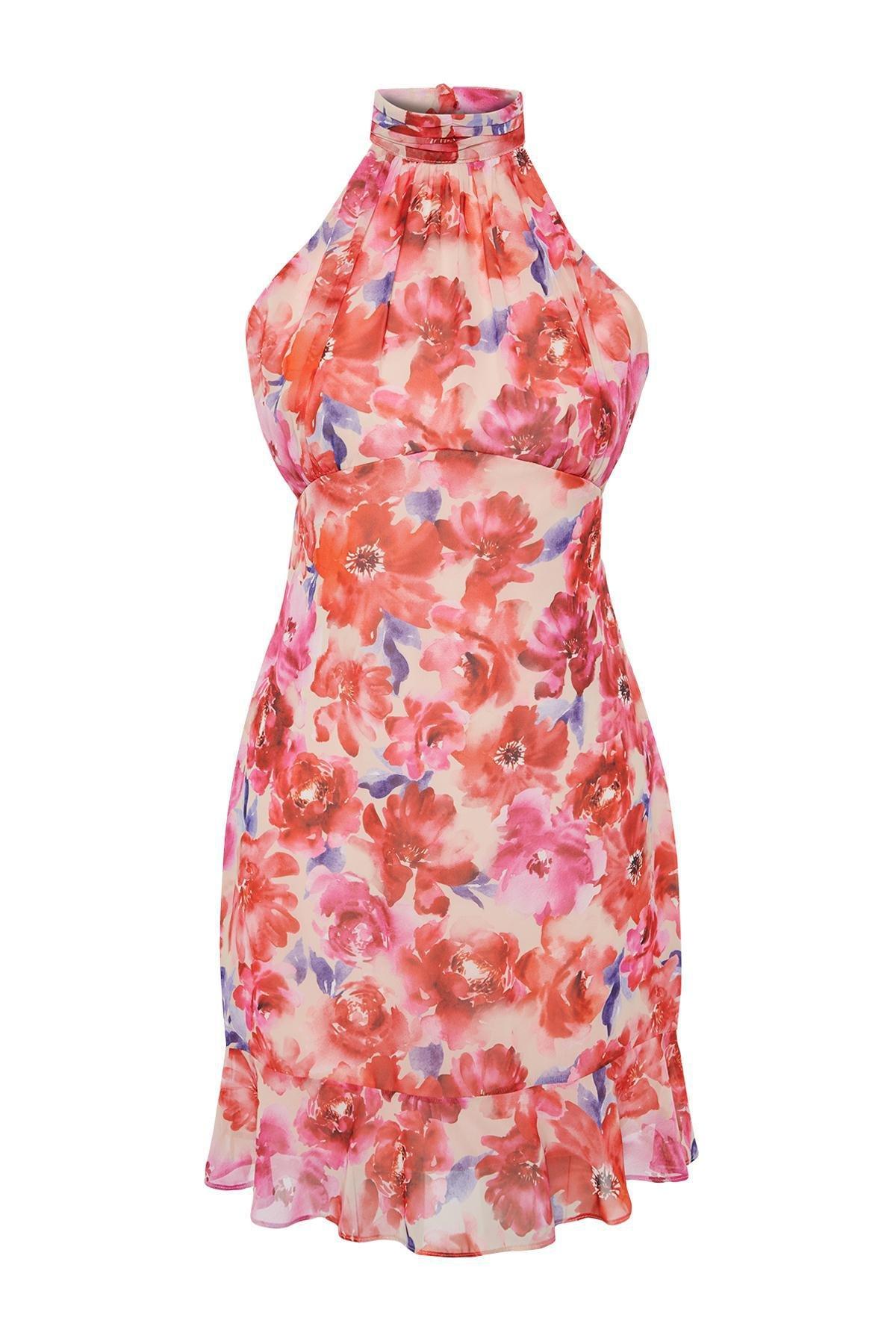 Red Printed Halter Neck Mini Dress, , large image number 5