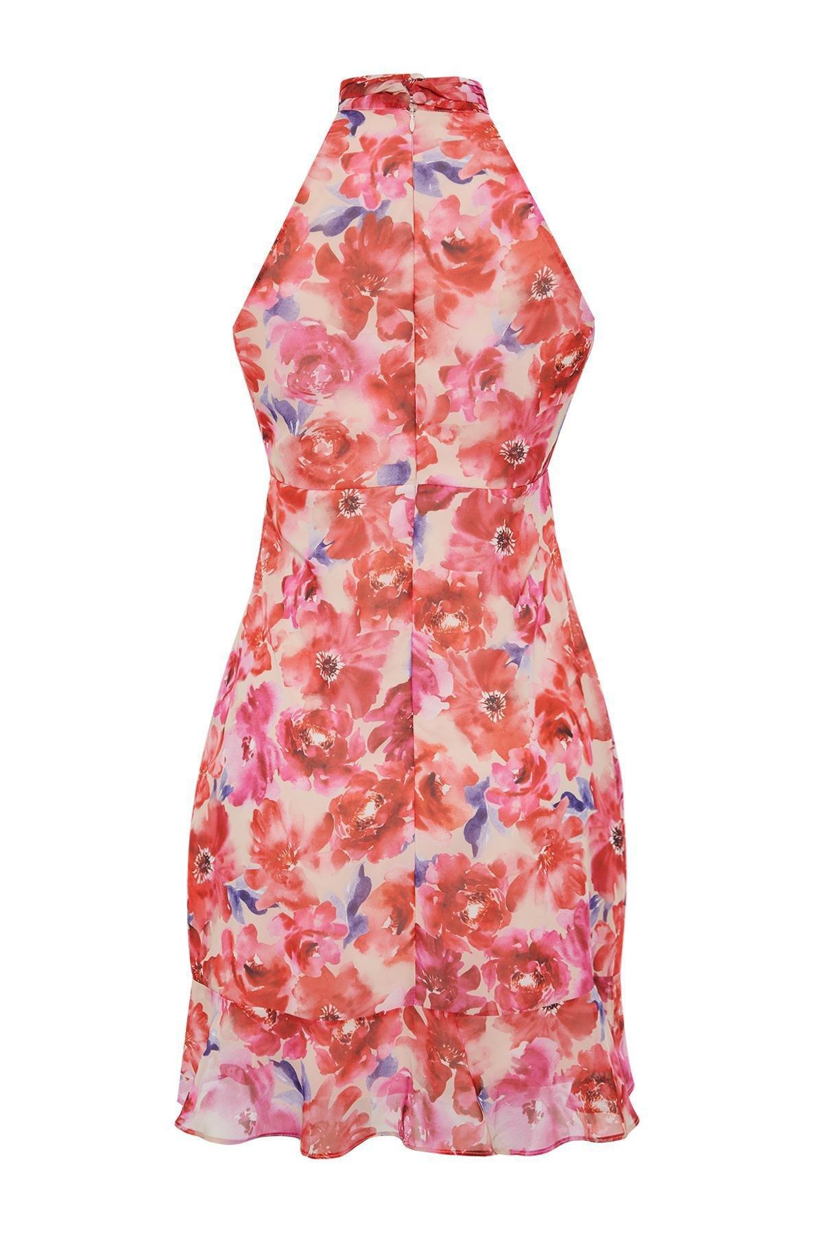 Red Printed Halter Neck Mini Dress, , large image number 6