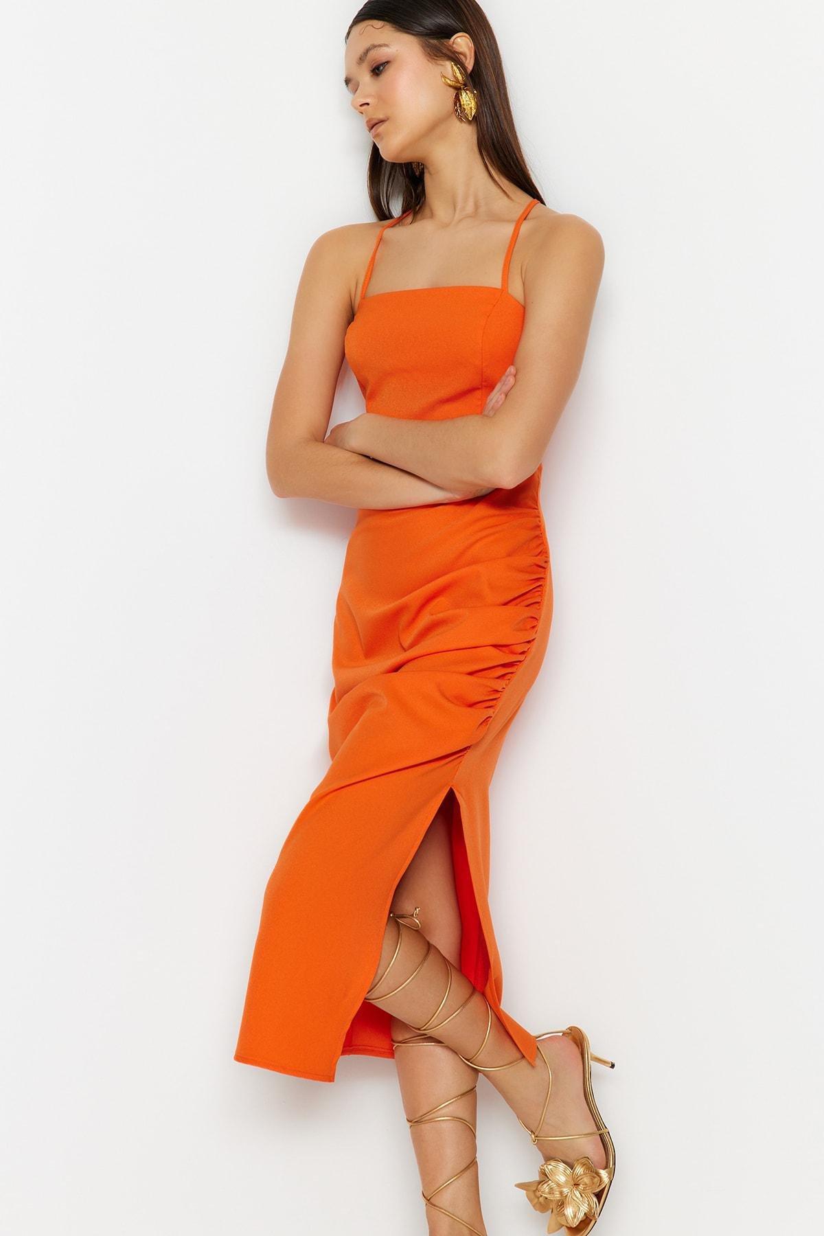 Orange Square Collar Bodycon Dress, , large image number 0