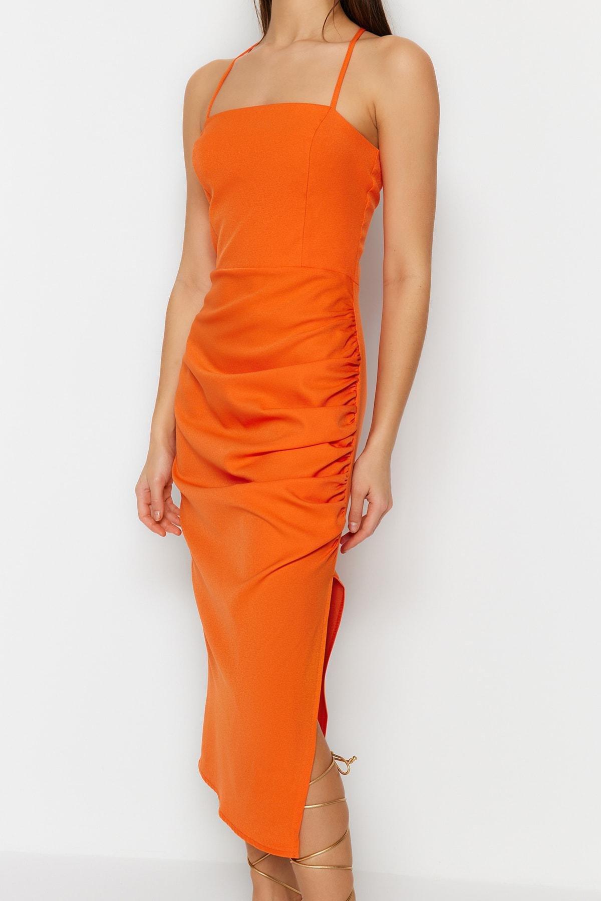 Orange Square Collar Bodycon Dress, , large image number 3