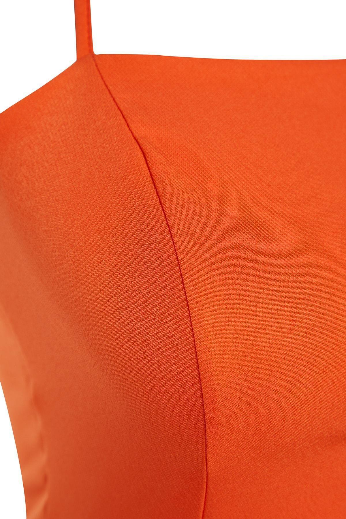Orange Square Collar Bodycon Dress, , large image number 6